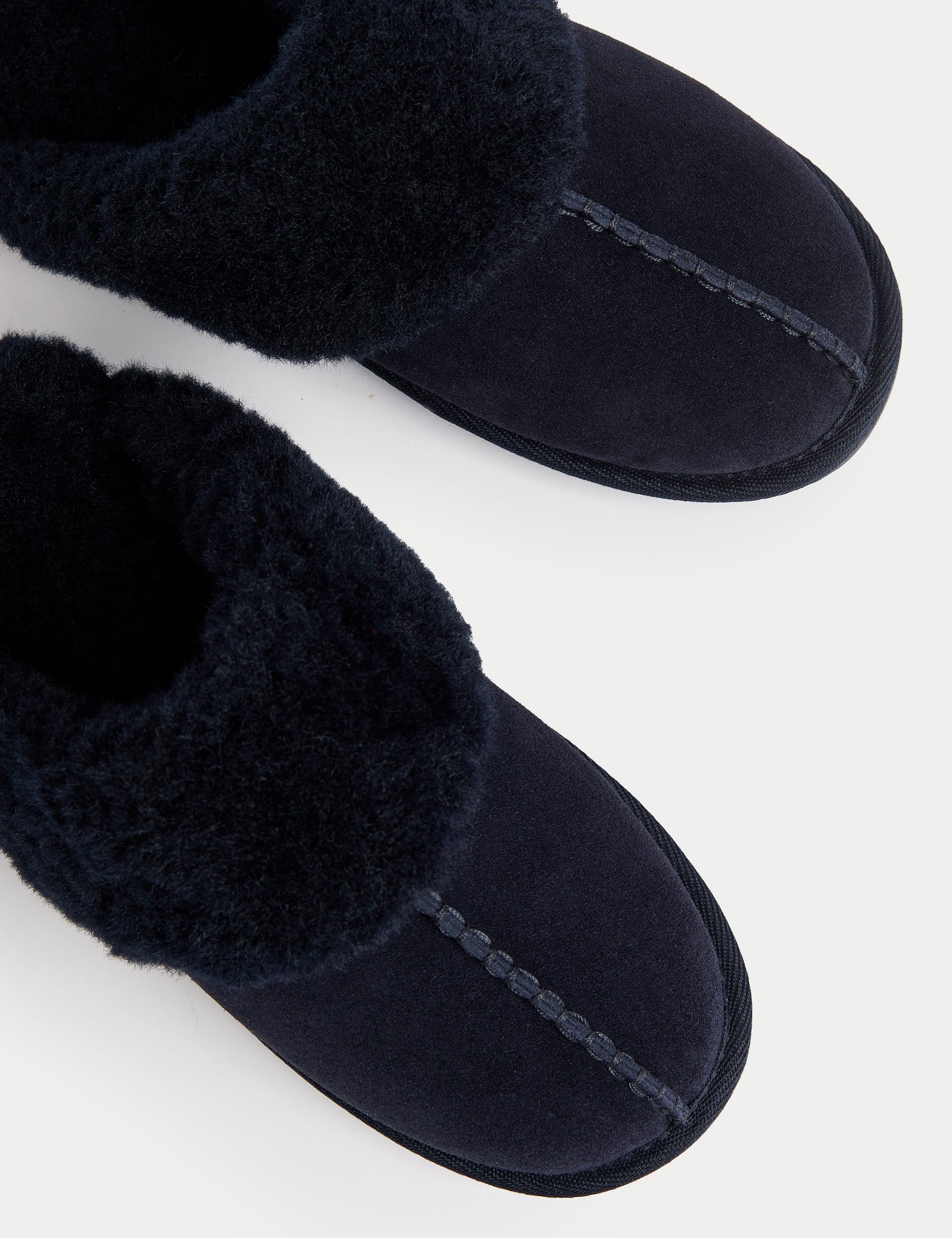 M&S Collection Women's Suede Faux Fur Cuff Mule Slippers - 6 - Midnight Navy, Mink,Midnight Navy