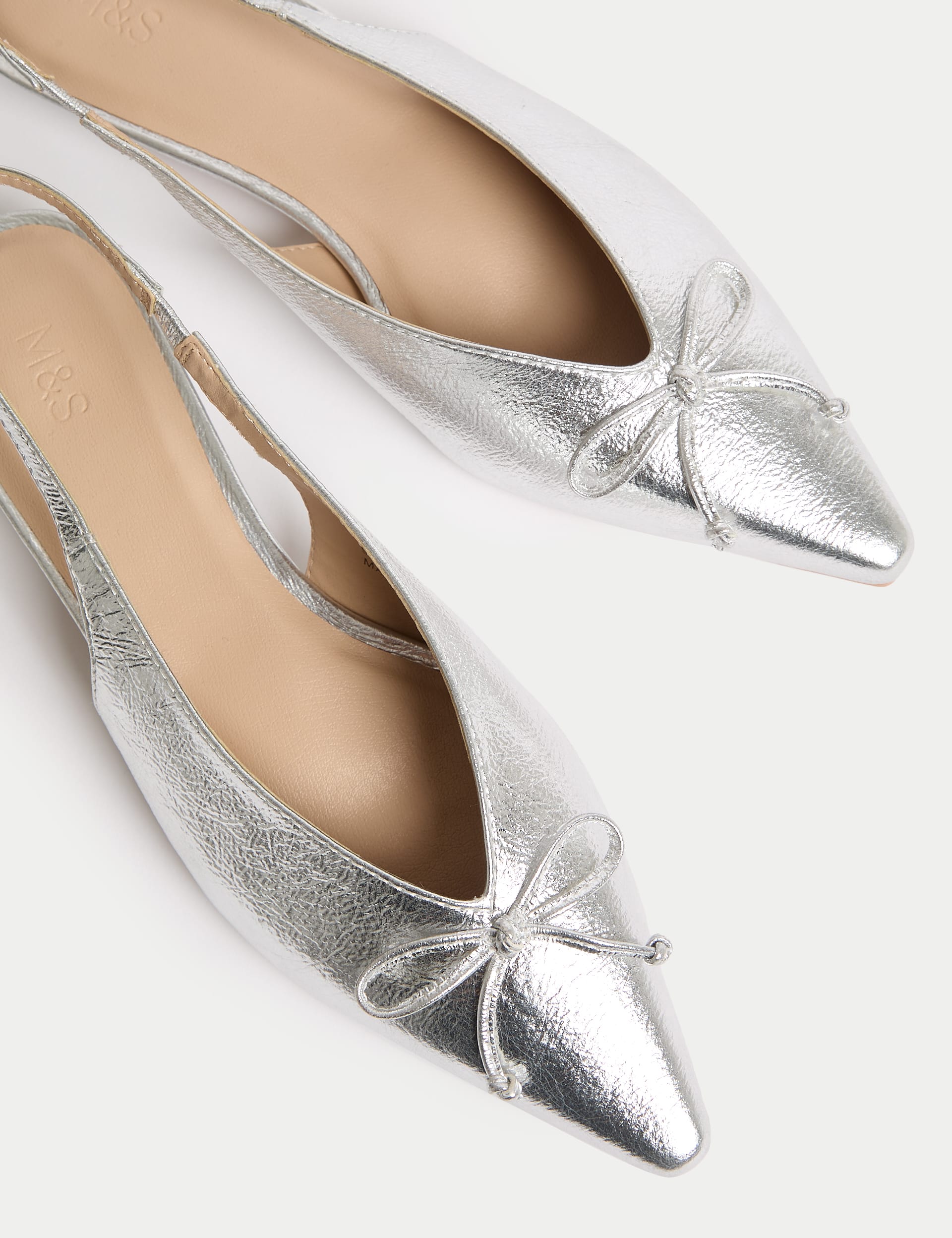 M&S Collection Women's Bow Wedge Slingback Shoes - 6 - Silver, Black,Silver