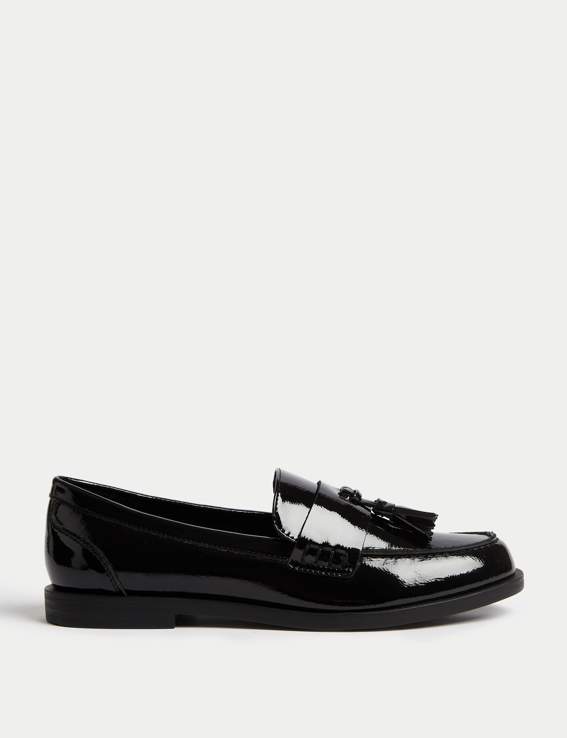 M&S Collection Women's Tassel Block Heel Loafer - 6 - Black Patent, Black Patent