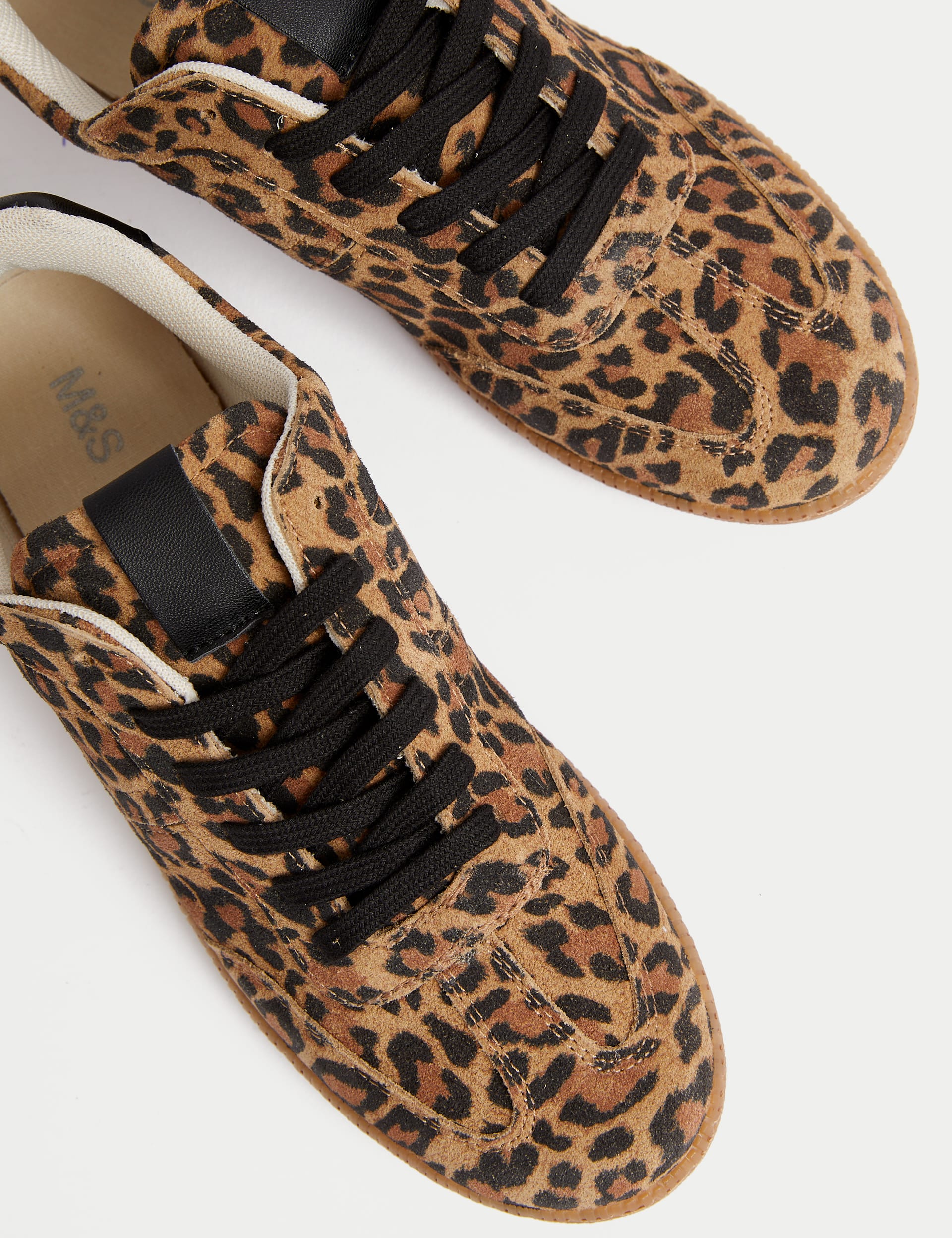 M&S Collection Women's Leather Leopard Print Trainers - 5 - Brown Mix, Brown Mix