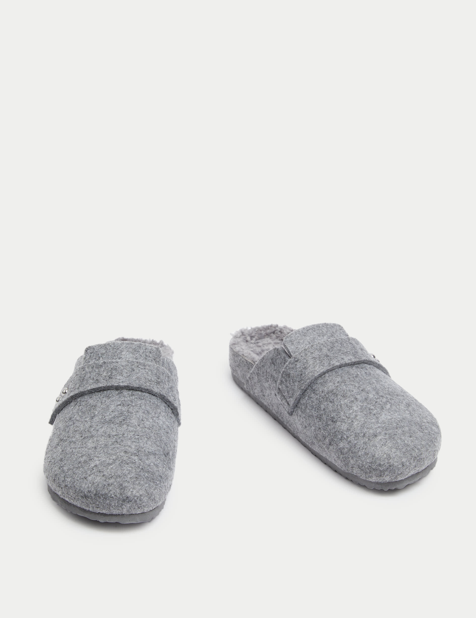 M&S Collection Women's Felt Faux Fur Lined Clog Slippers - 6 - Dark Grey, Dark Grey,Stone