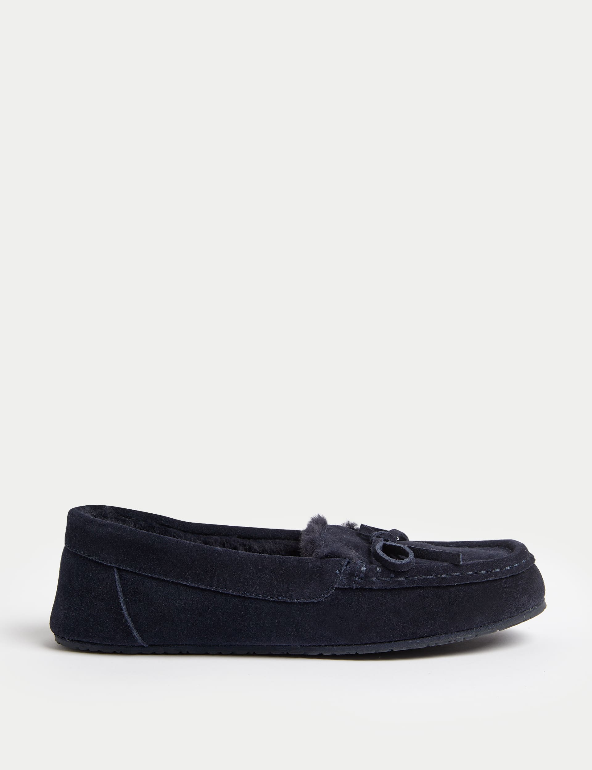 M&S Collection Women's Suede Moccasin Slippers - 6 - Midnight Navy, Mink,Dark Sage,Midnight Navy