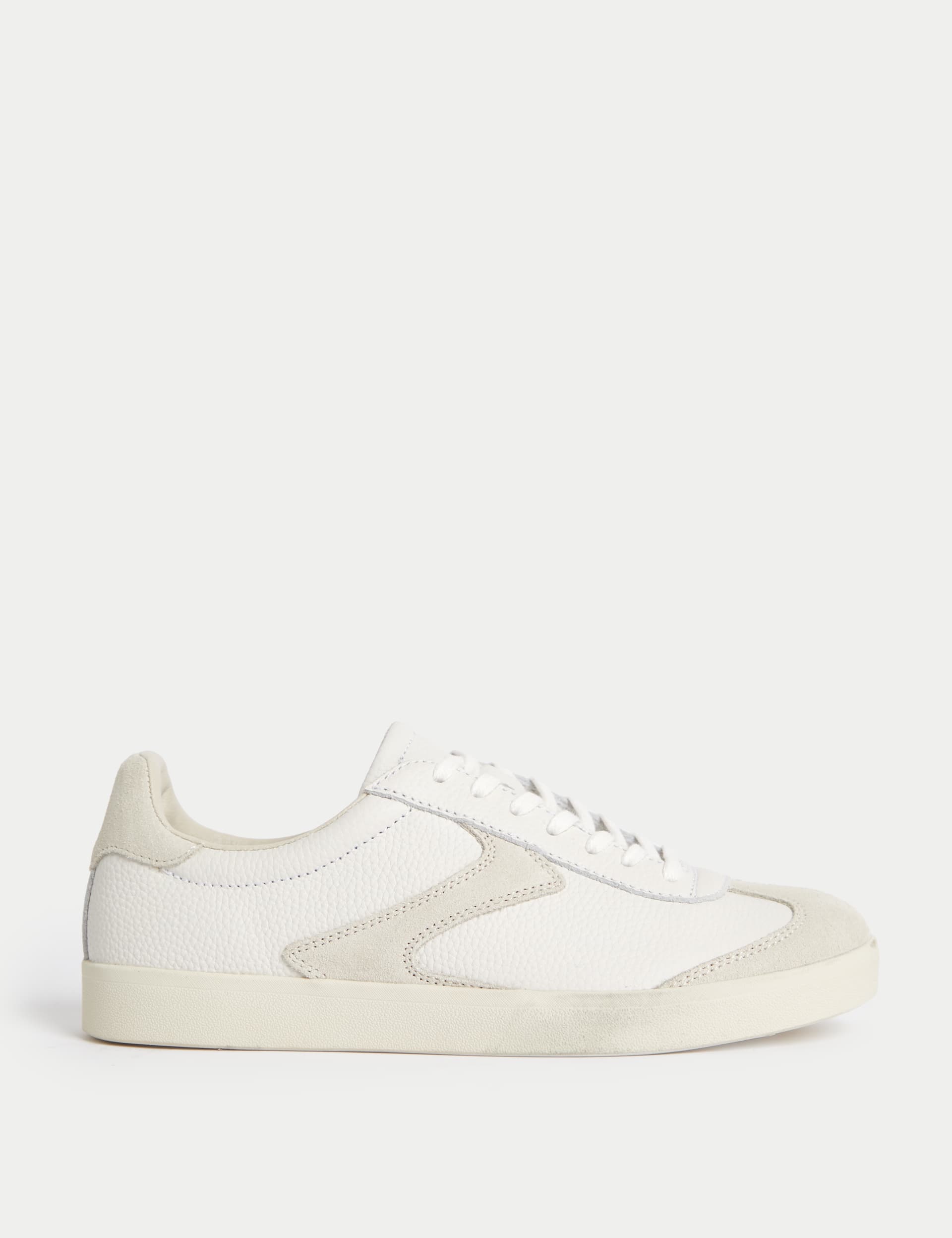 M&S Collection Women's Leather Cupsole Side Detail Trainers - 5 - White, White