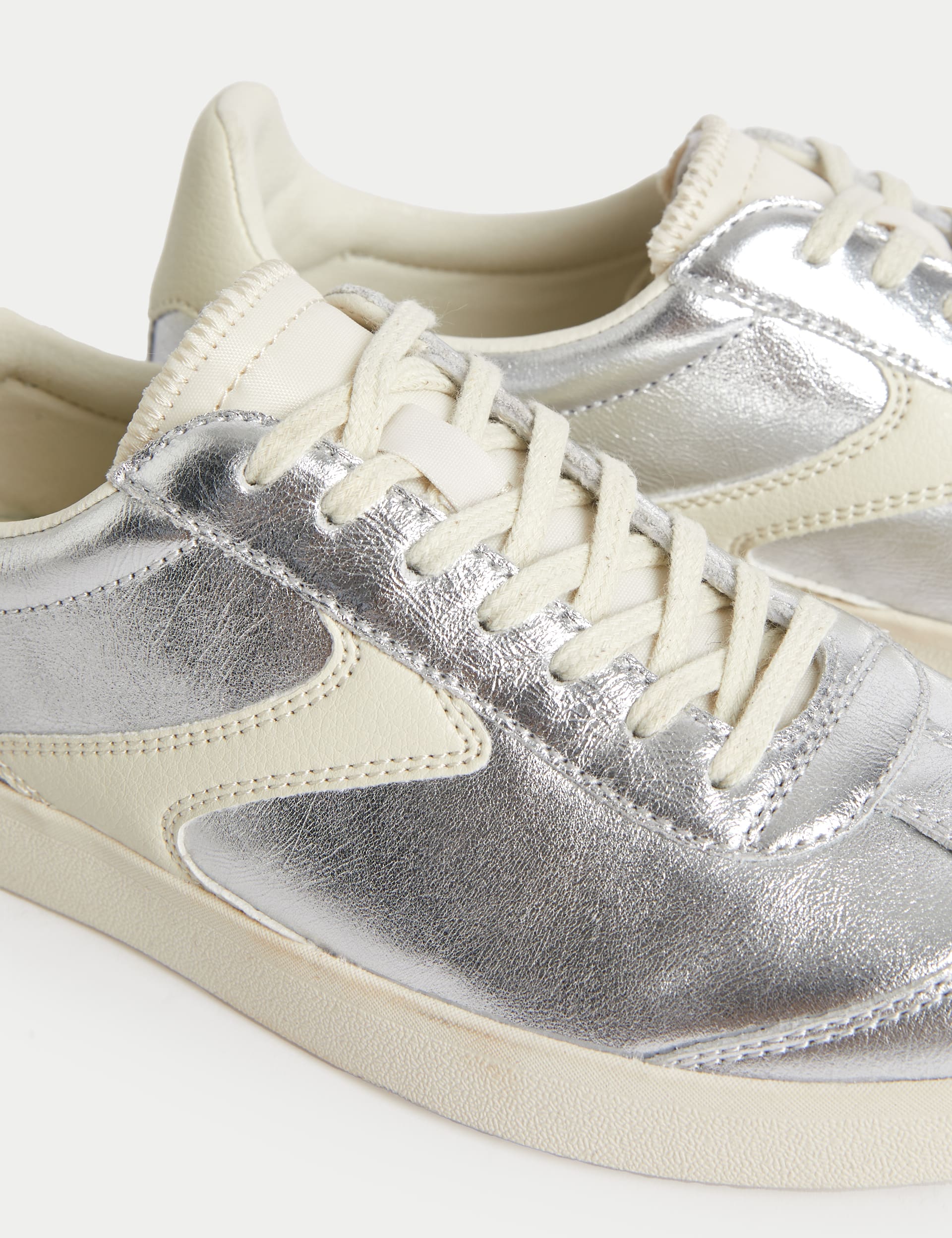 M&S Collection Women's Leather Cupsole Side Detail Trainers - 6 - Silver, Silver