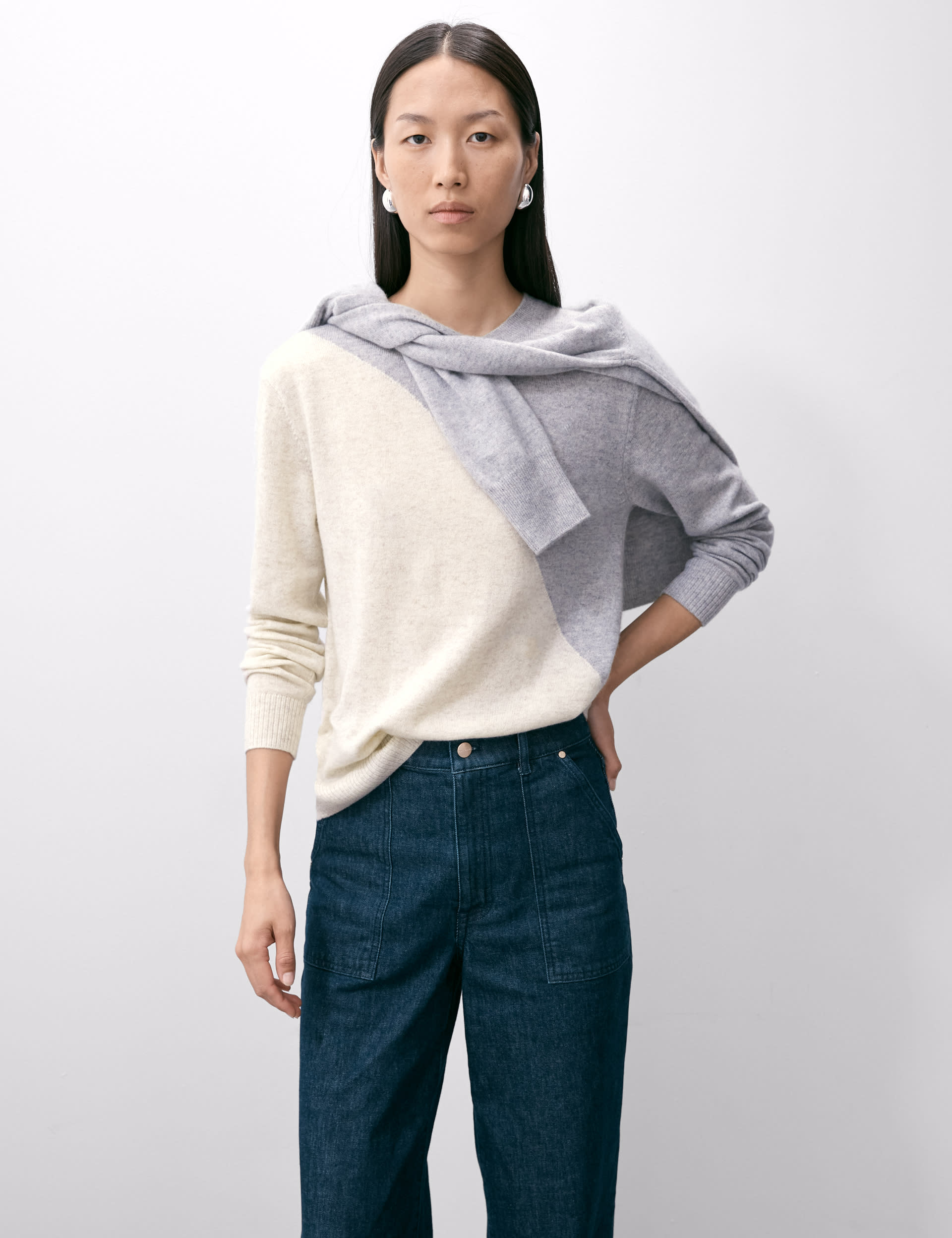 Autograph Women's Pure Cashmere Colour Block Jumper - 12 - Grey Mix, Grey Mix,Neutral