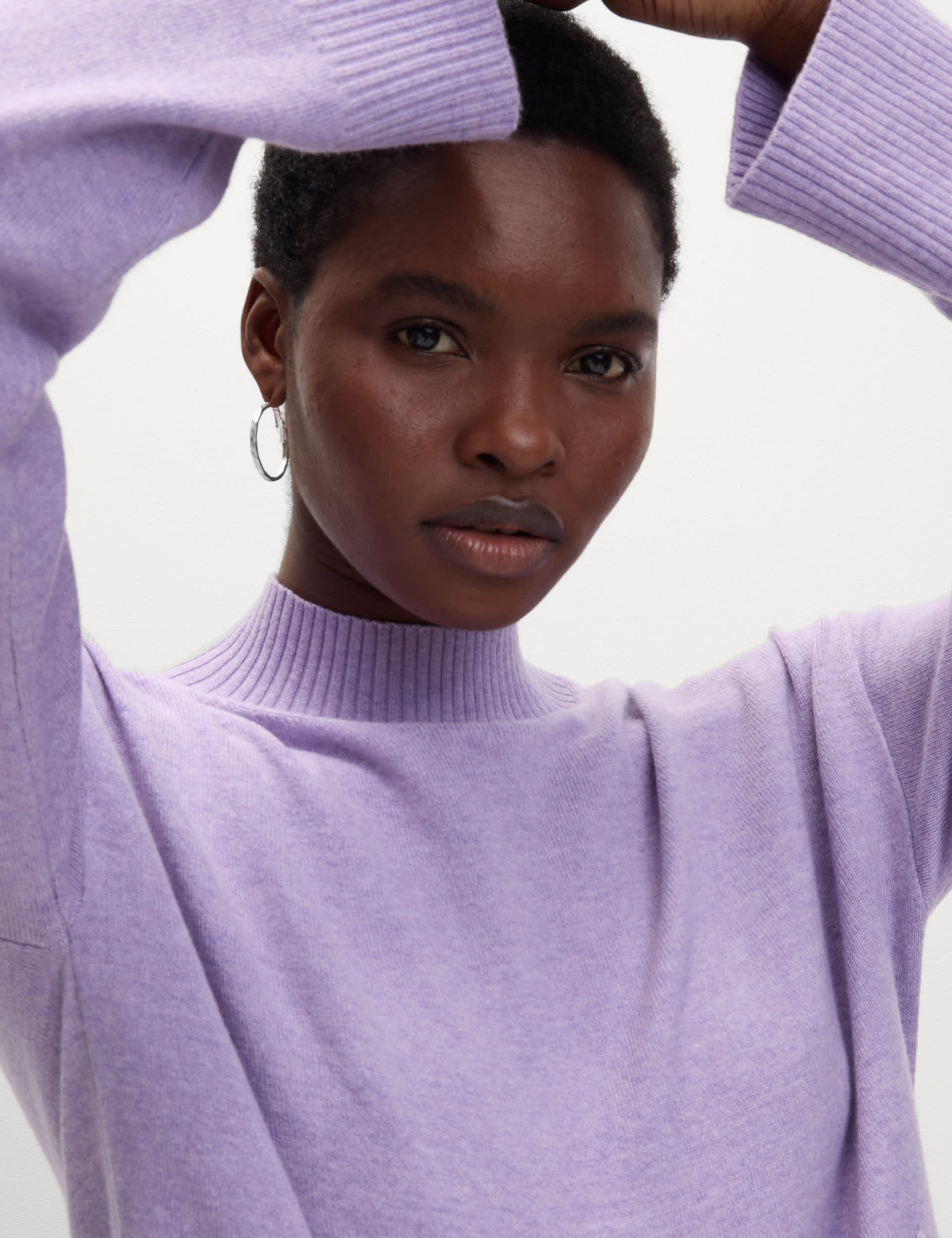 M&S Collection Women's Air-Yarn Textured Funnel Neck Relaxed Jumper - Dusted Lilac, Dusted Lilac,Gra