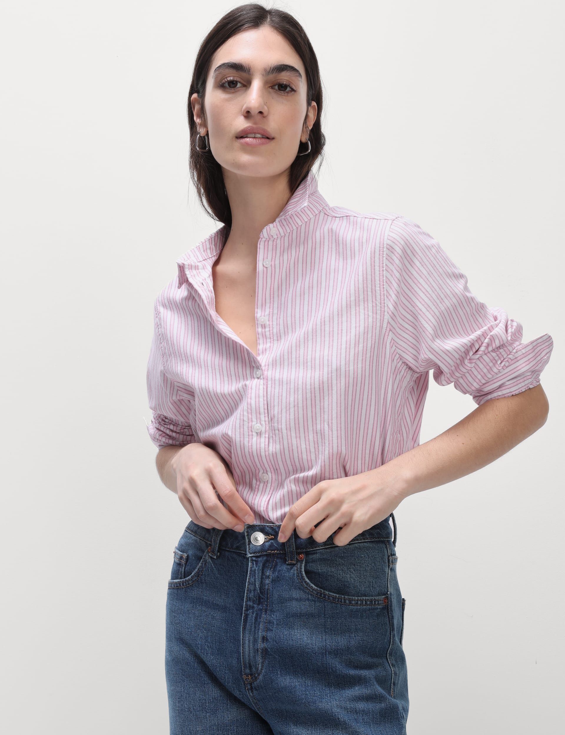 M&S Collection Women's Pure Cotton Striped Collared Shirt - 16REG - Pink Mix, Pink Mix,Blue Mix