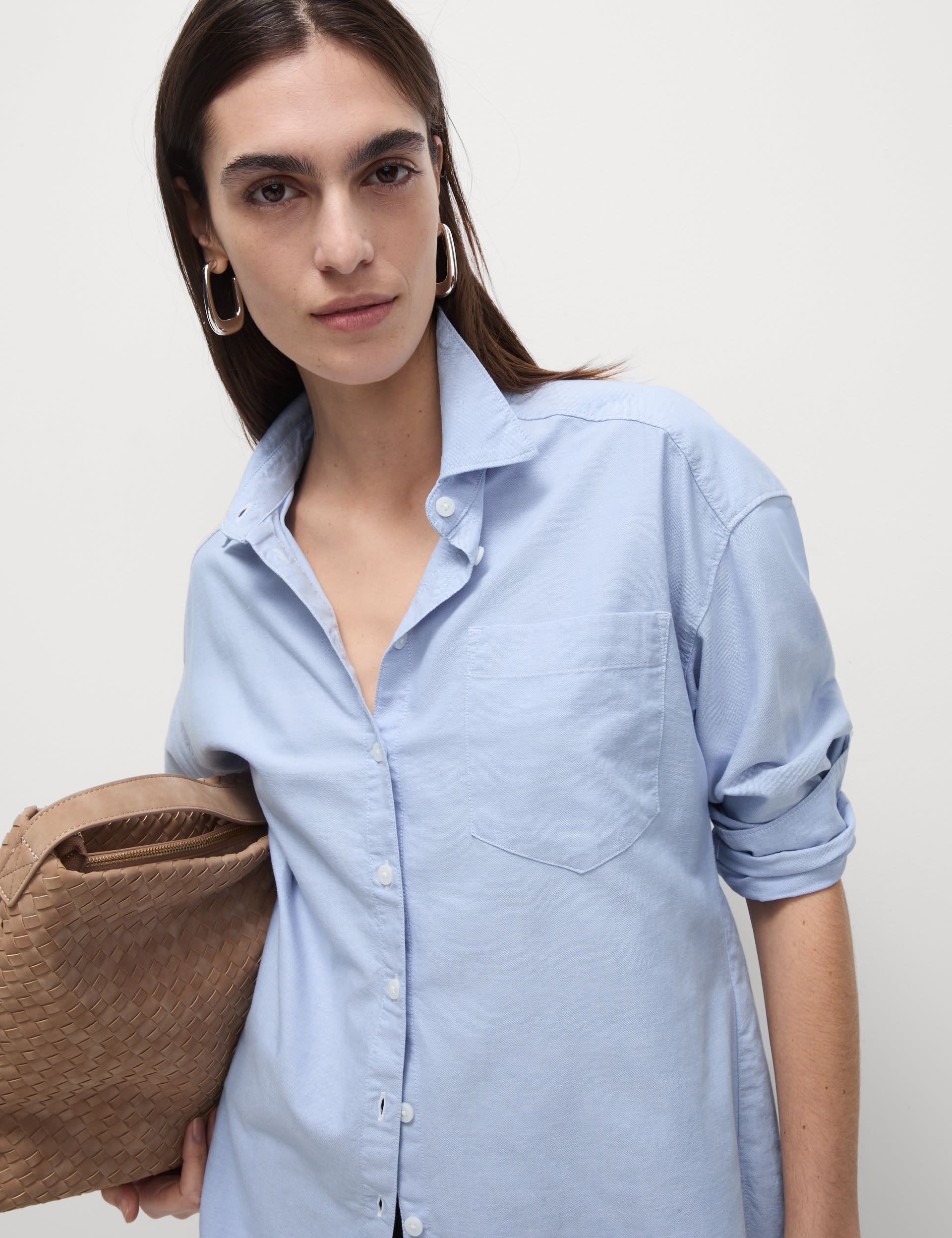 M&S Collection Women's Pure Cotton Collared Oversized Shirt - 12REG - Soft Blue, Soft White,Soft Blu