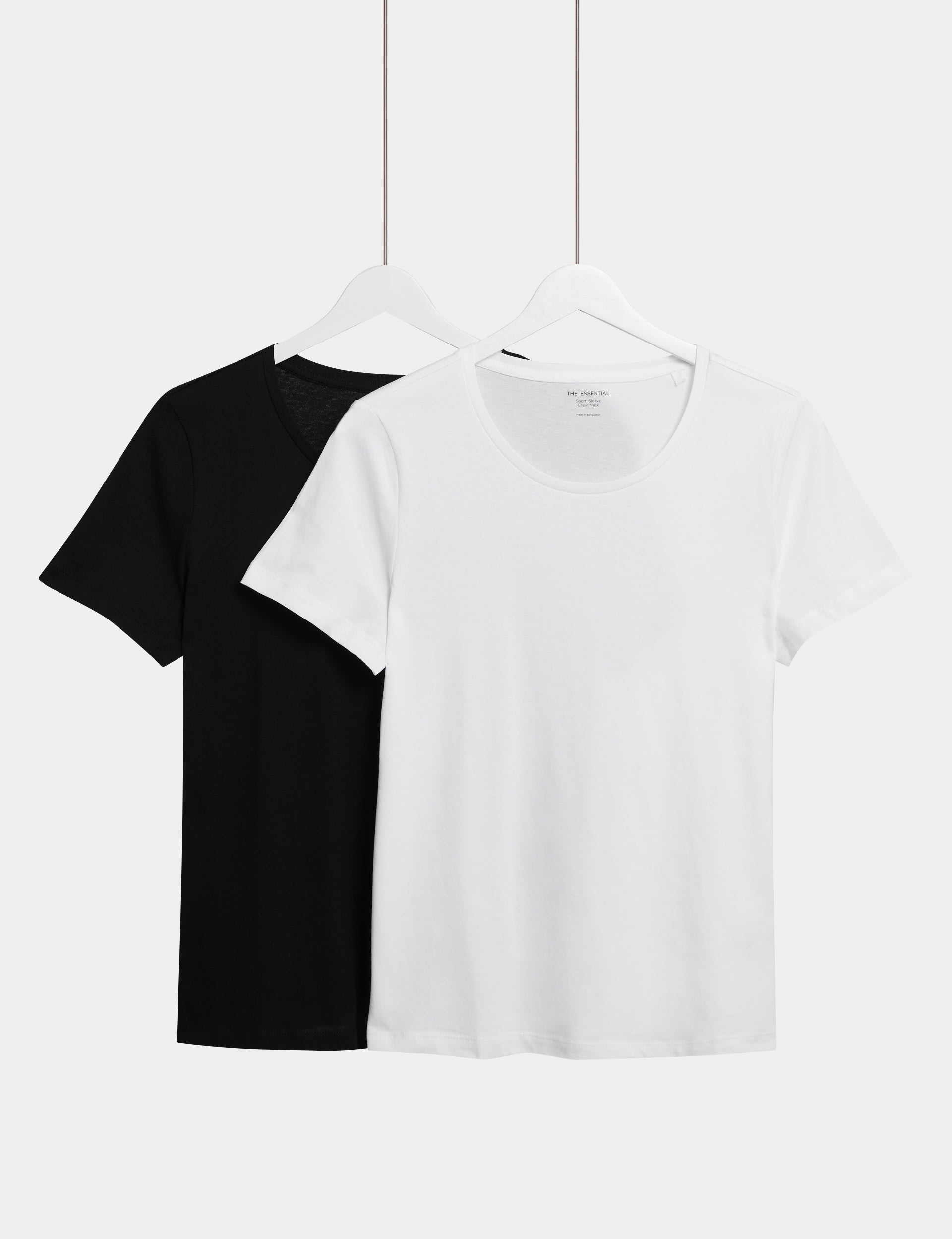 M&S Collection Women's 2 Pack Pure Cotton T-Shirt - 12 - Black/White, Black/White