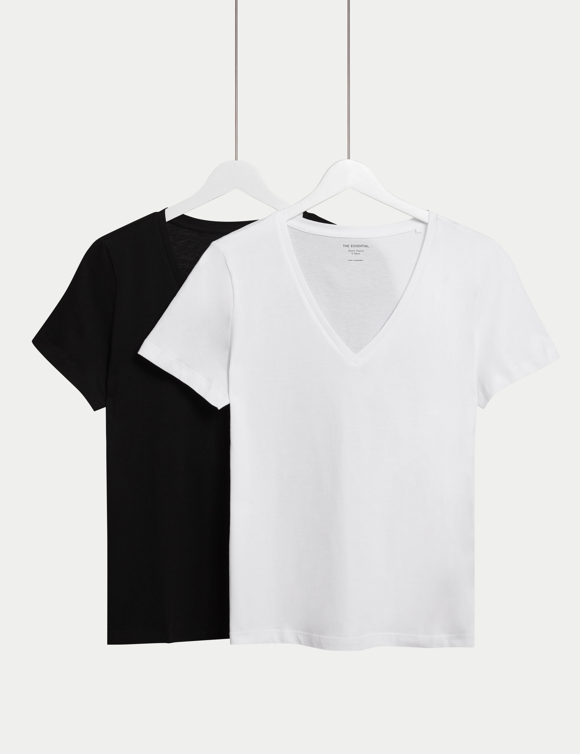 M&S Collection Women's 2 Pack Pure Cotton V-Neck T-Shirts - 10 - Black/White, Black/White