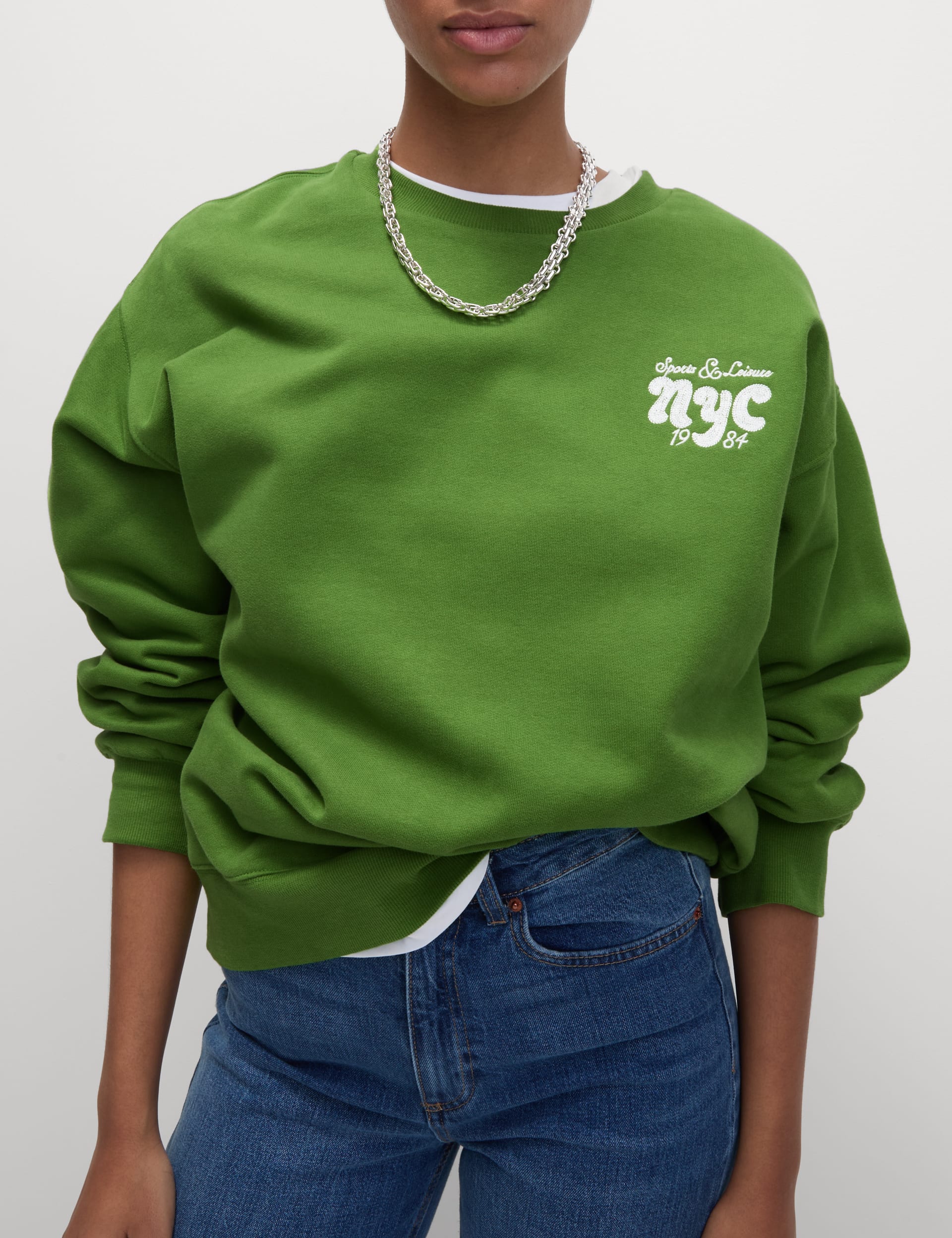 M&S Collection Women's Pure Cotton Slogan Relaxed Sweatshirt - M - Green Mix, Green Mix,Natural Mix