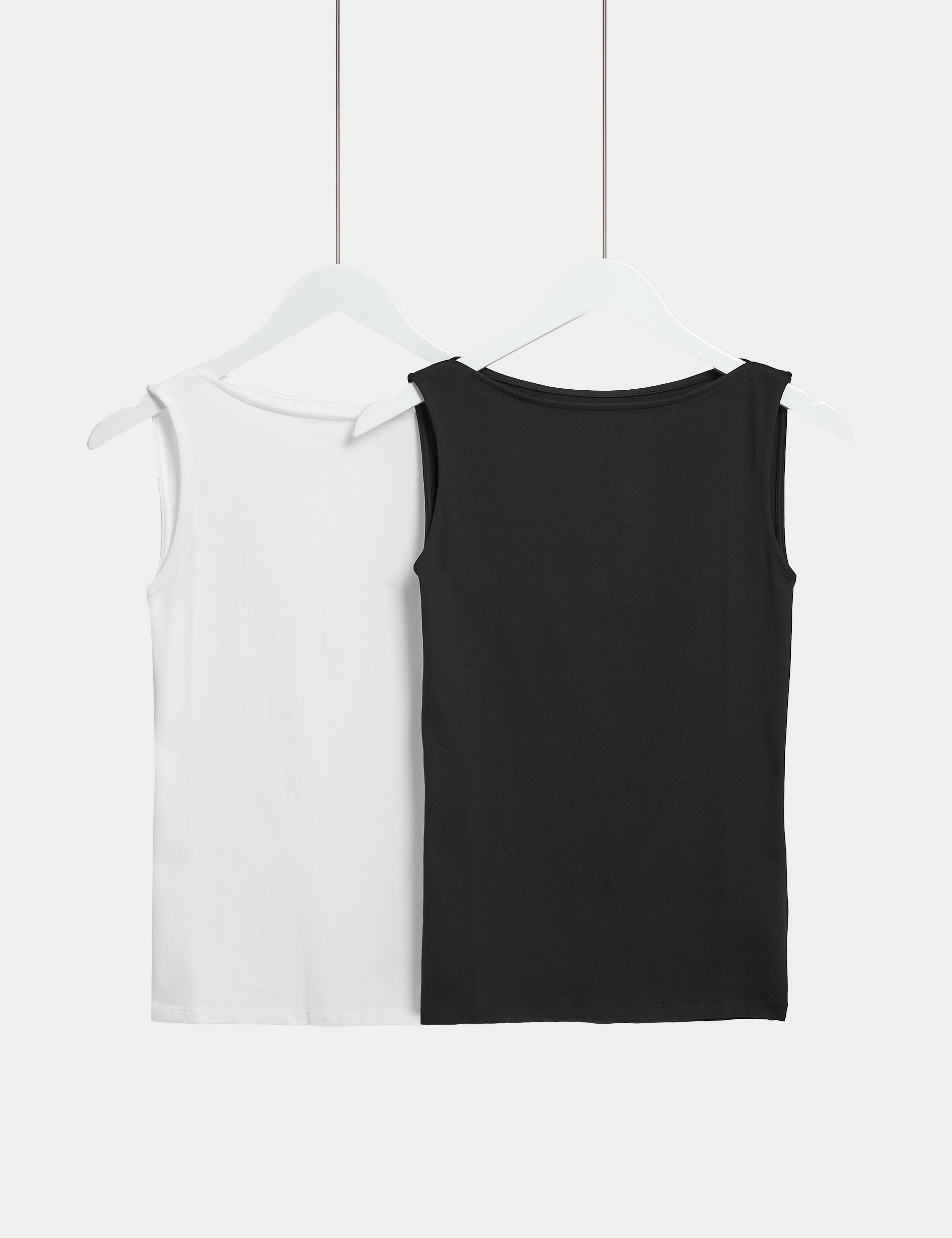 M&S Collection Women's 2 Pack Cotton Rich Vests - 12 - Black/White, Black/White