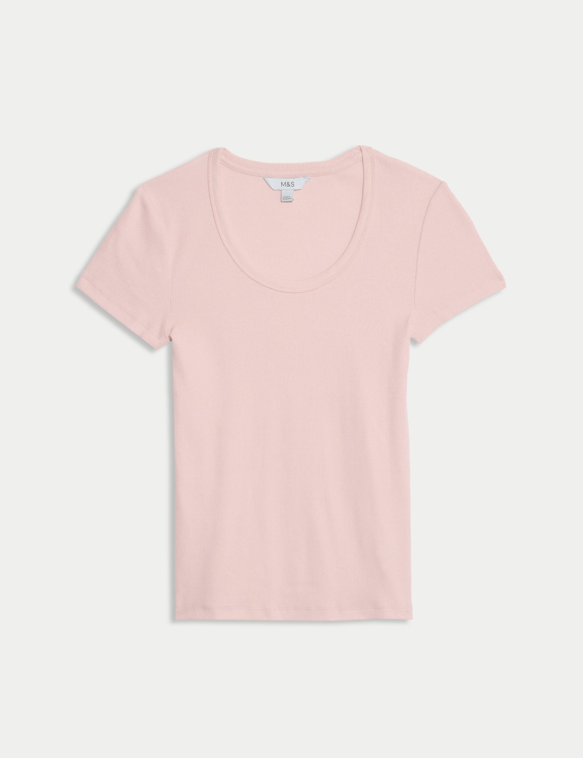 M&S Collection Women's Cotton Rich Scoop Neck T-Shirt - 12 - Pink Shell, Beige Marl,Pink Shell,Ice B