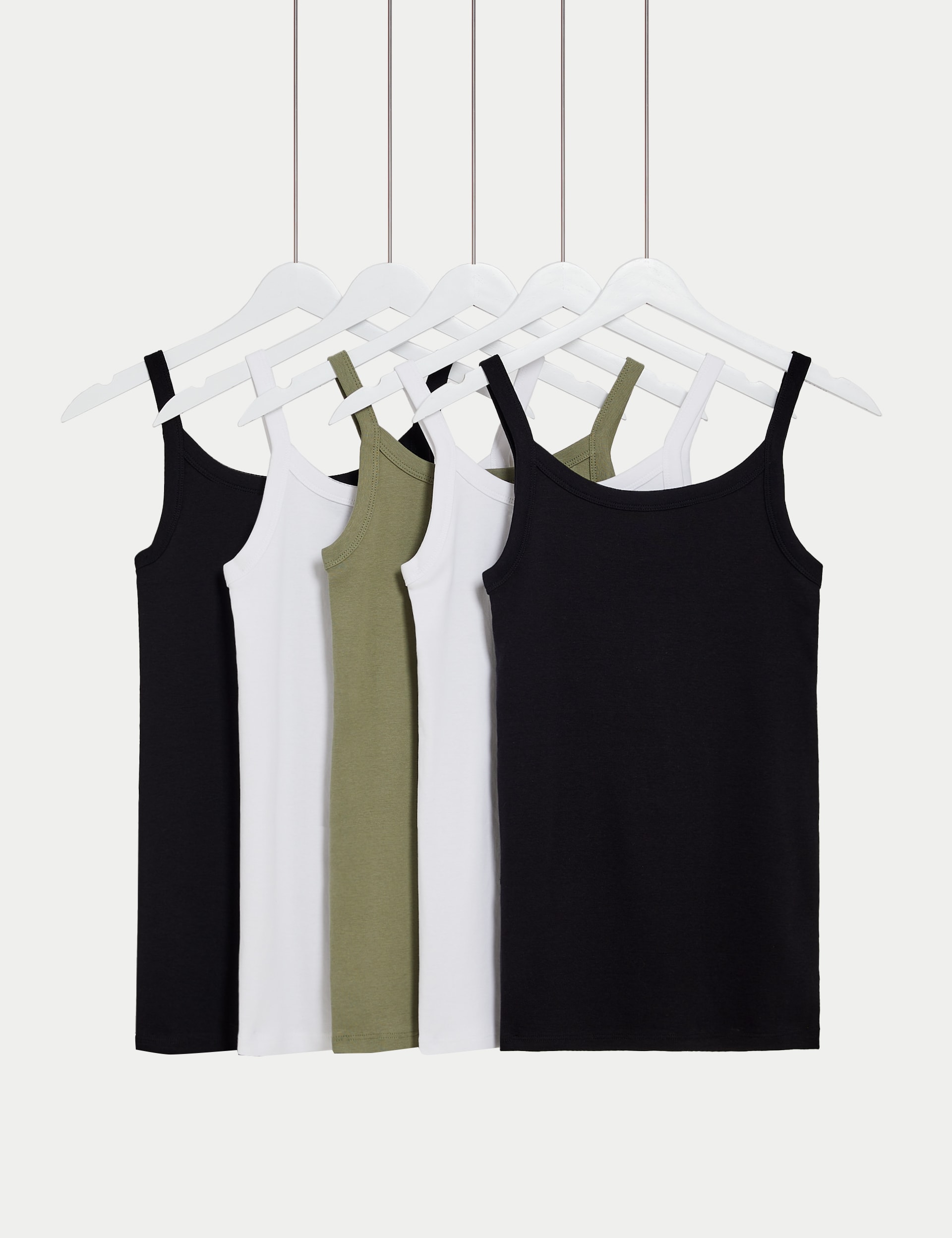 M&S Collection Women's 5pk Pure Cotton Slim Fit Vests - 14 - Black/White, Black/White