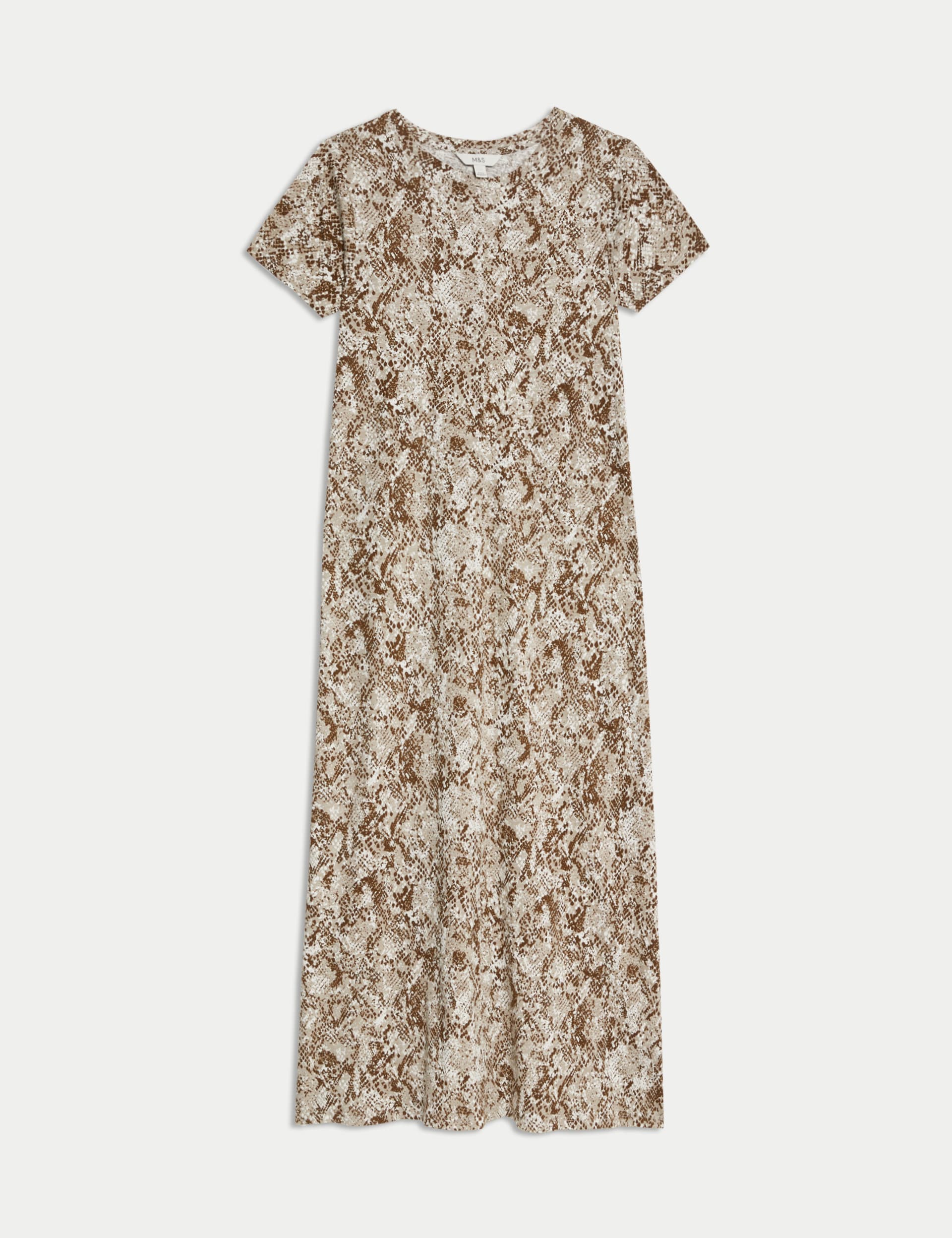 M&S Collection Women's Pure Cotton Printed Midi T-Shirt Dress - 18TAL - Natural Mix, Natural Mix