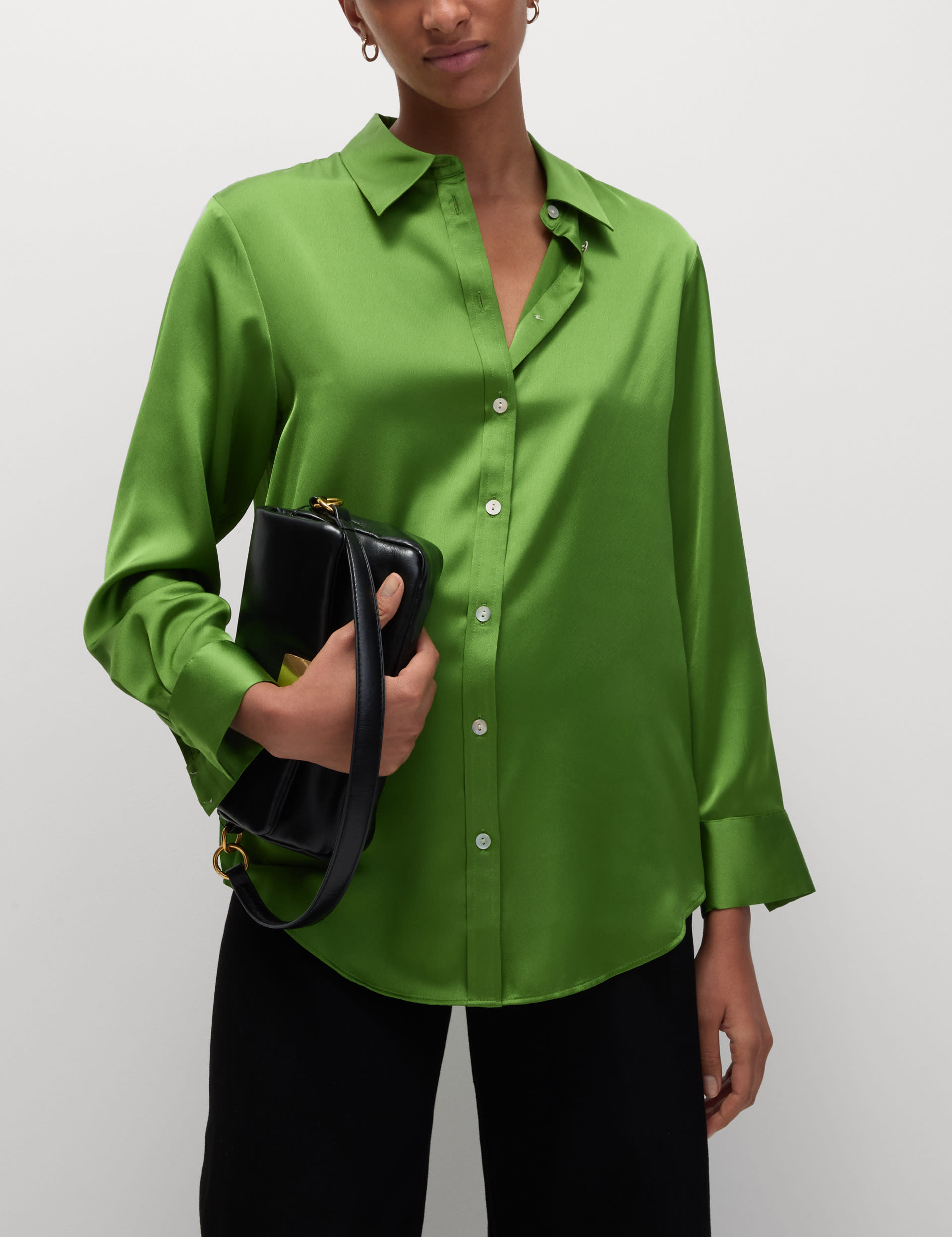 M&S Collection Women's Satin Shirt - 8REG - Green, Green