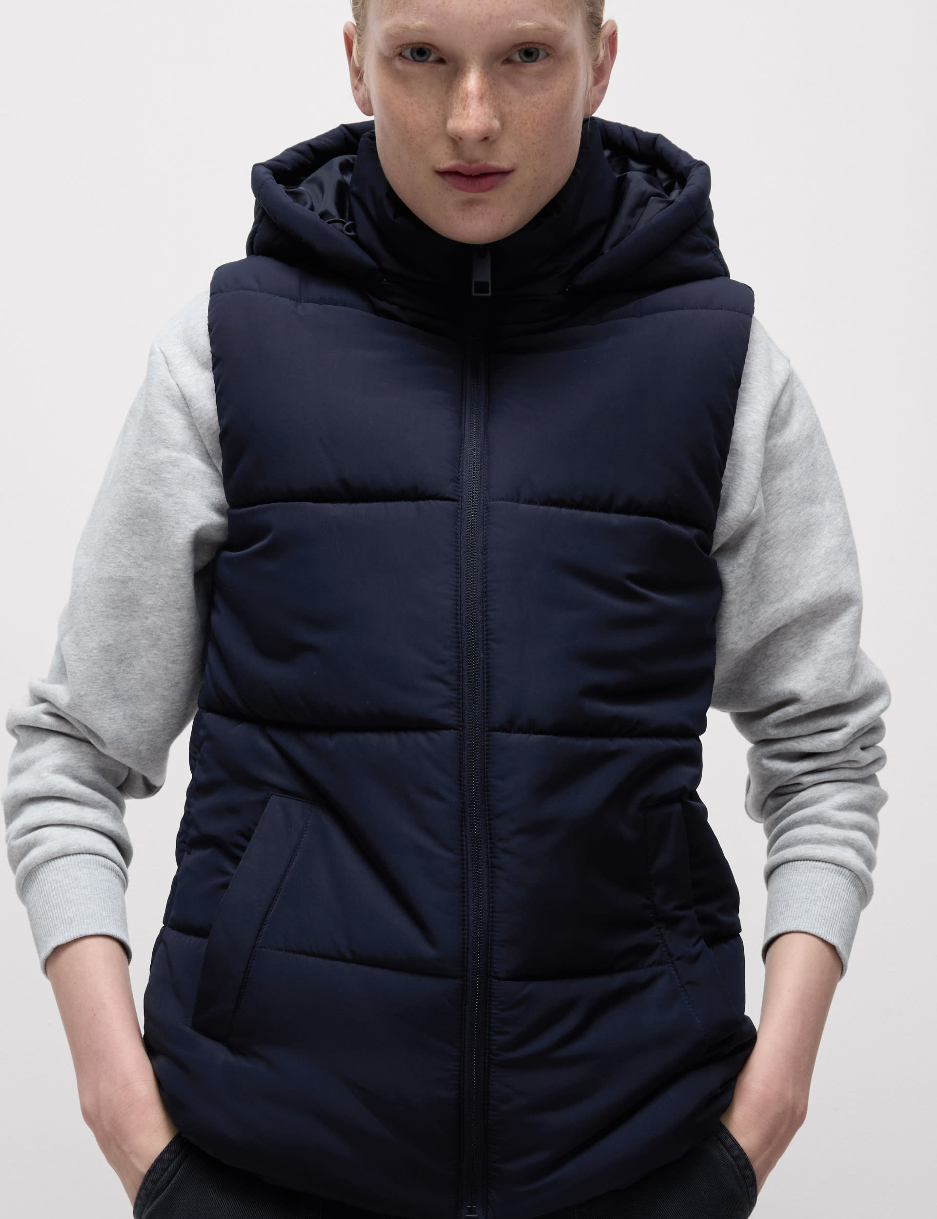 M&S Collection Women's Thermowarmth Hooded Puffer Gilet - 12 - Midnight Navy, Sable,Midnight Navy