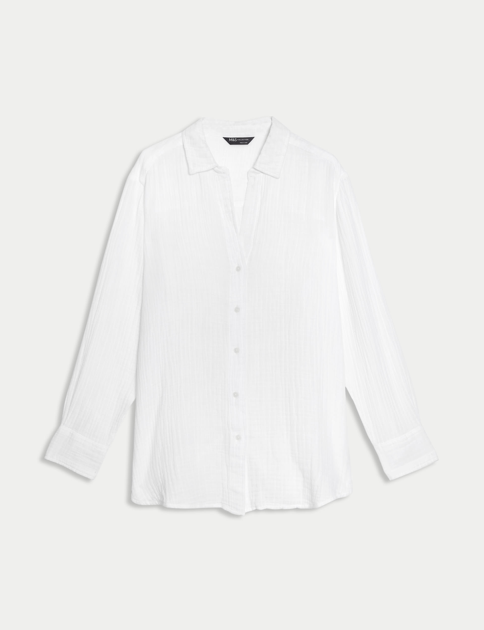 M&S Collection Women's Pure Cotton Relaxed Beach Shirt - Soft White, Soft White,Black