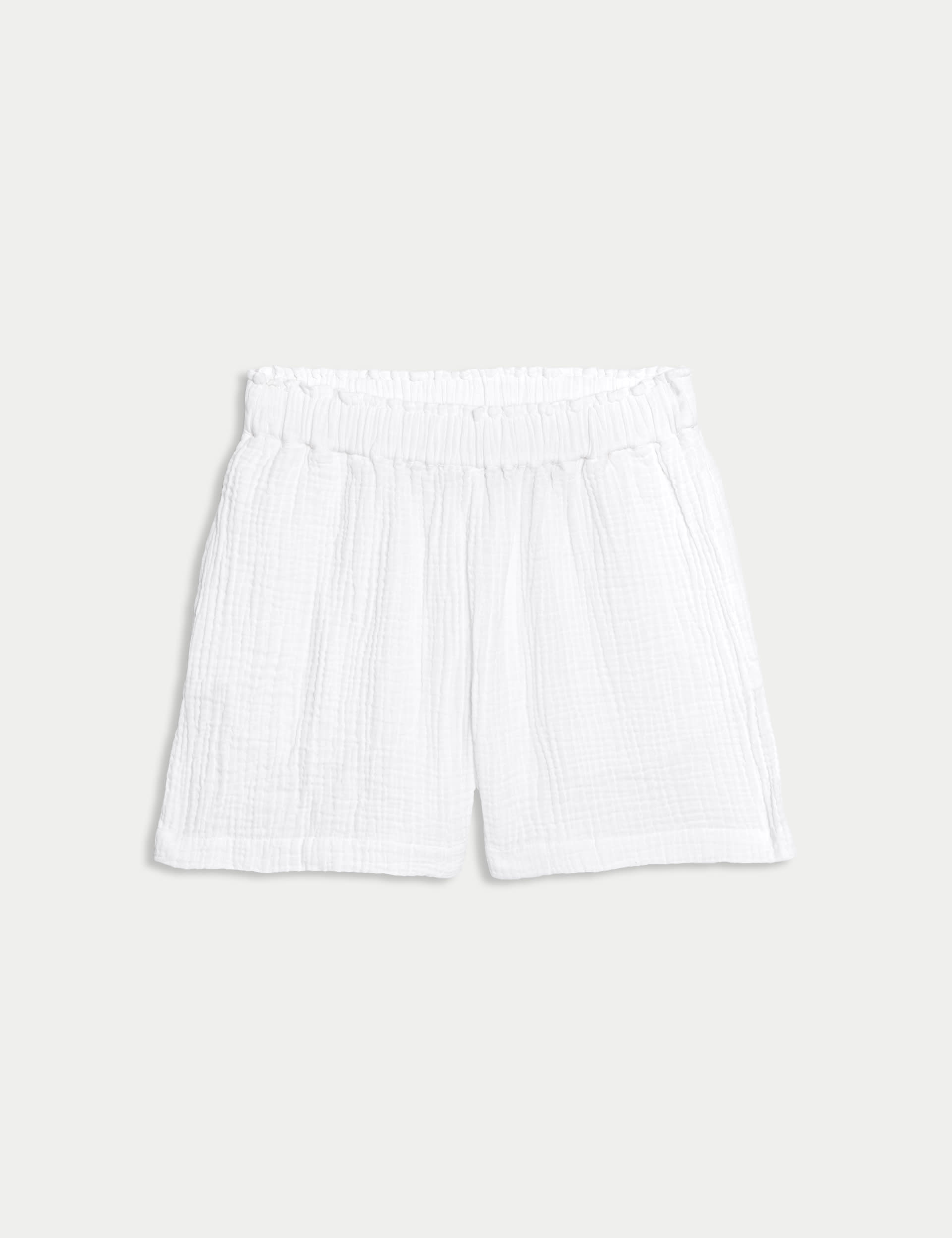 M&S Collection Women's Pure Cotton Textured Beach Shorts - 16 - White, White