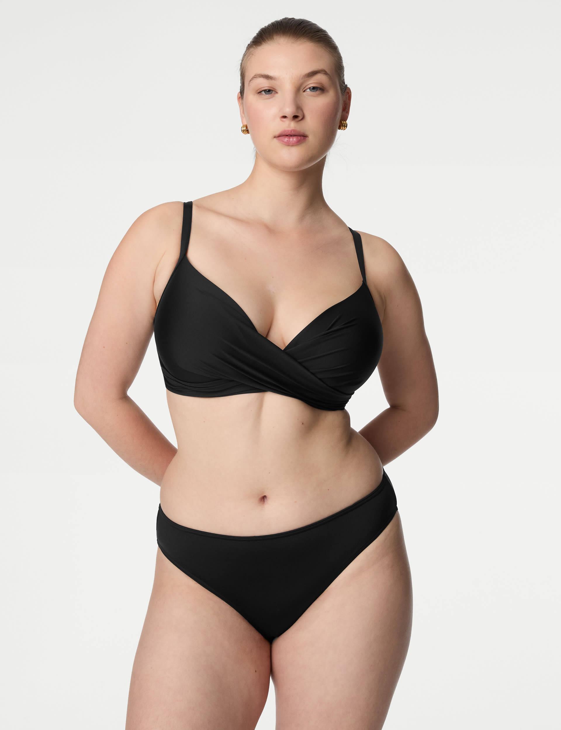 M&S Collection Women's Wired Padded Plunge Bikini Top D-G - 34E - Black, Black