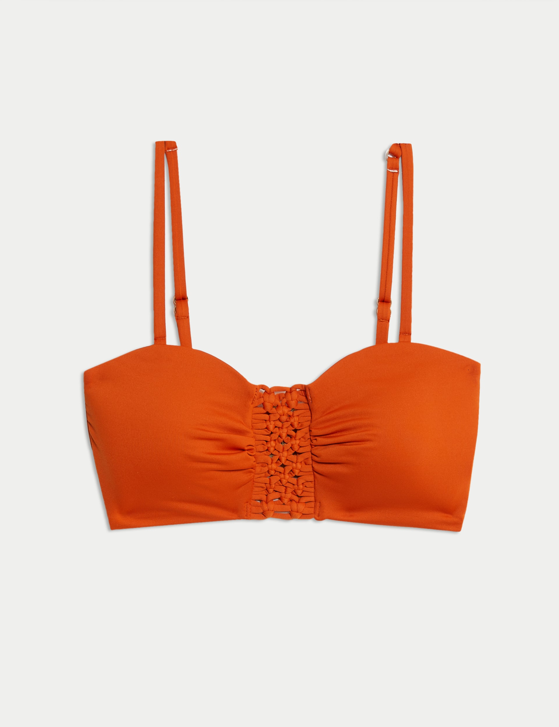 M&S Collection Women's Macram Detail Padded Bandeau Bikini Top - 12 - Marmalade, Black,Marmalade