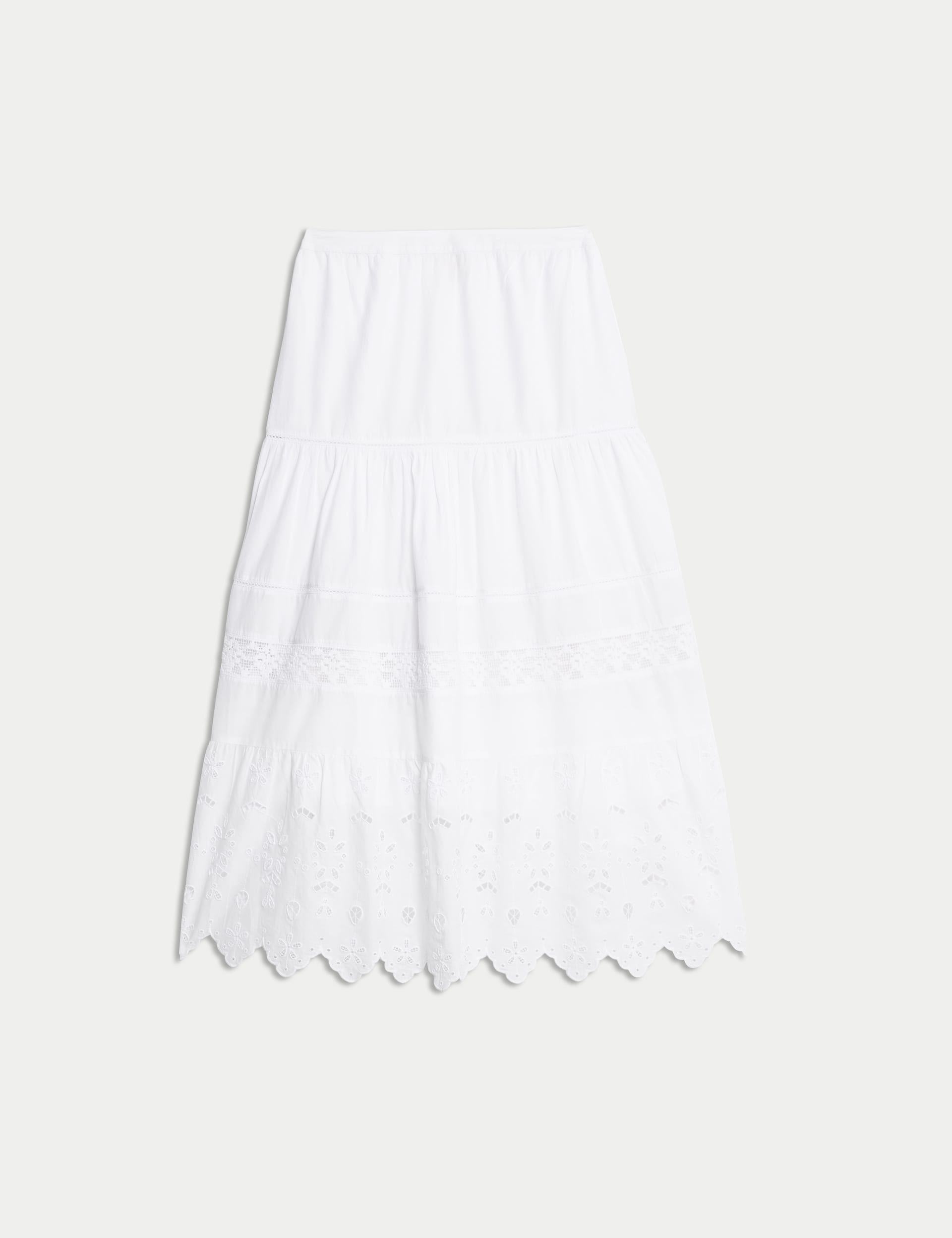 Per Una Women's Pure Cotton Midaxi Tiered Skirt - 12REG - Soft White, Soft White