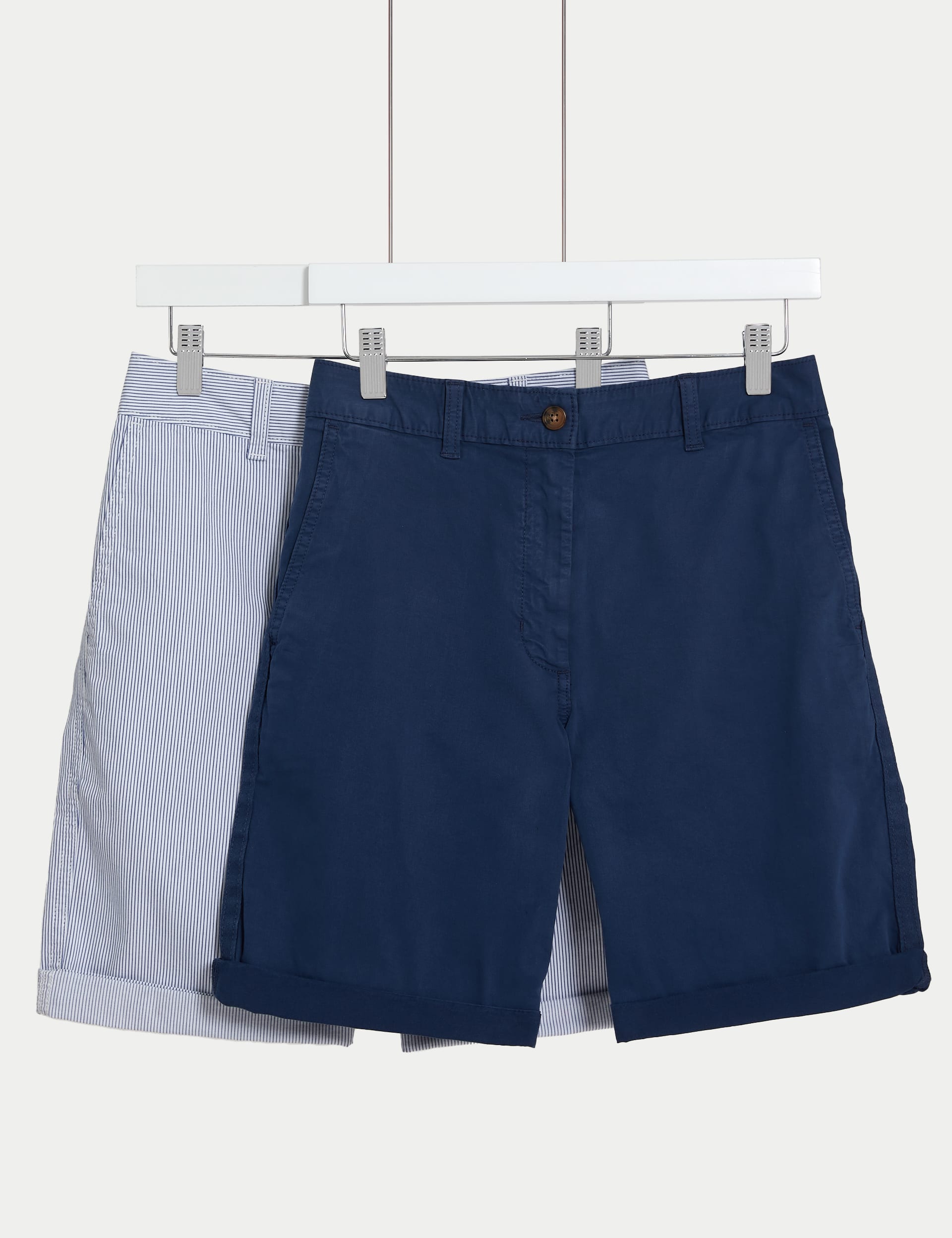 M&S Collection Women's 2 Pack Cotton Rich Tea Dyed Chino Shorts - 20 - Navy Mix, Khaki Mix,Navy Mix