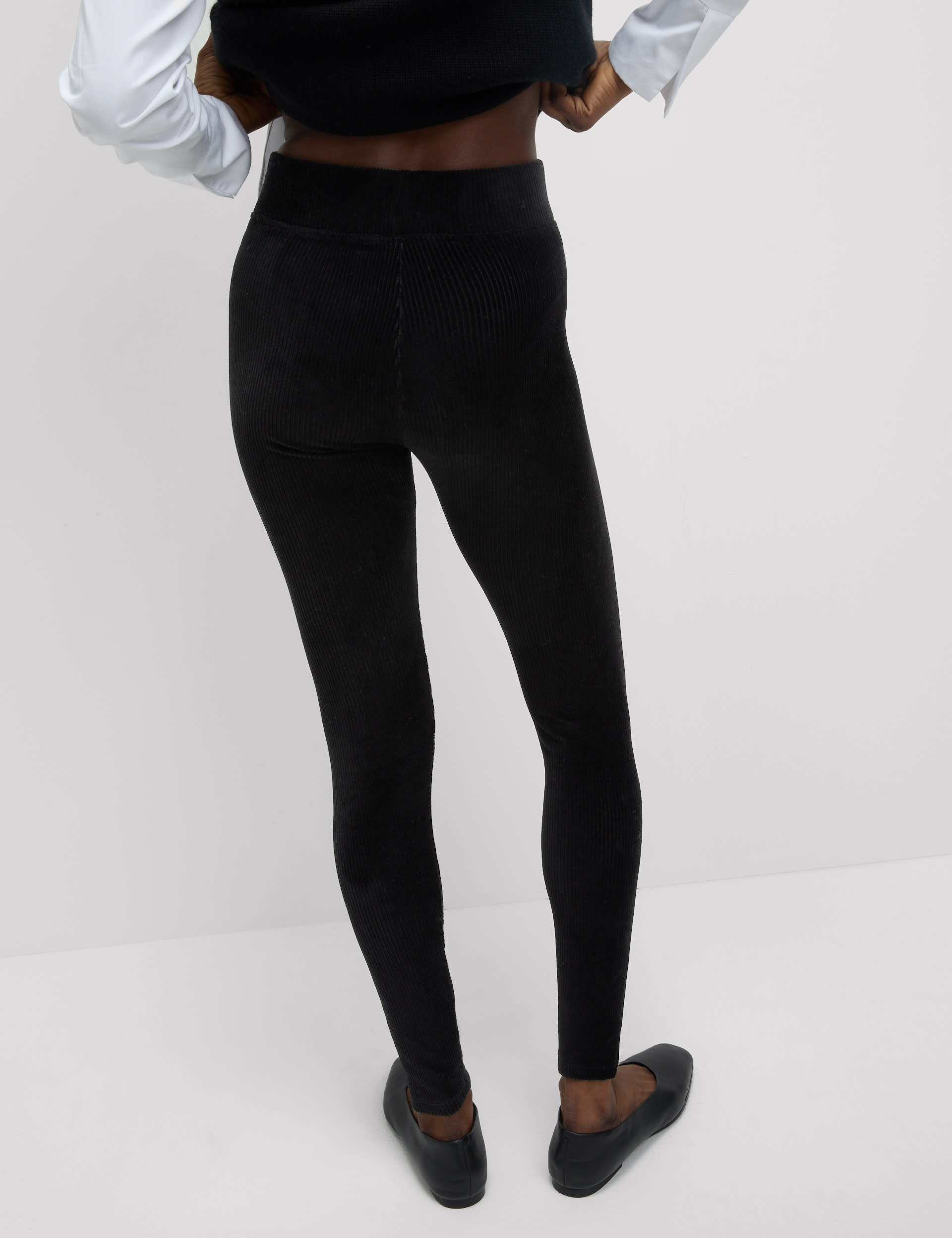 M&S Collection Women's Cord High Waisted Leggings - 14SHT - Black, Black,Midnight Navy,Bitter Chocol