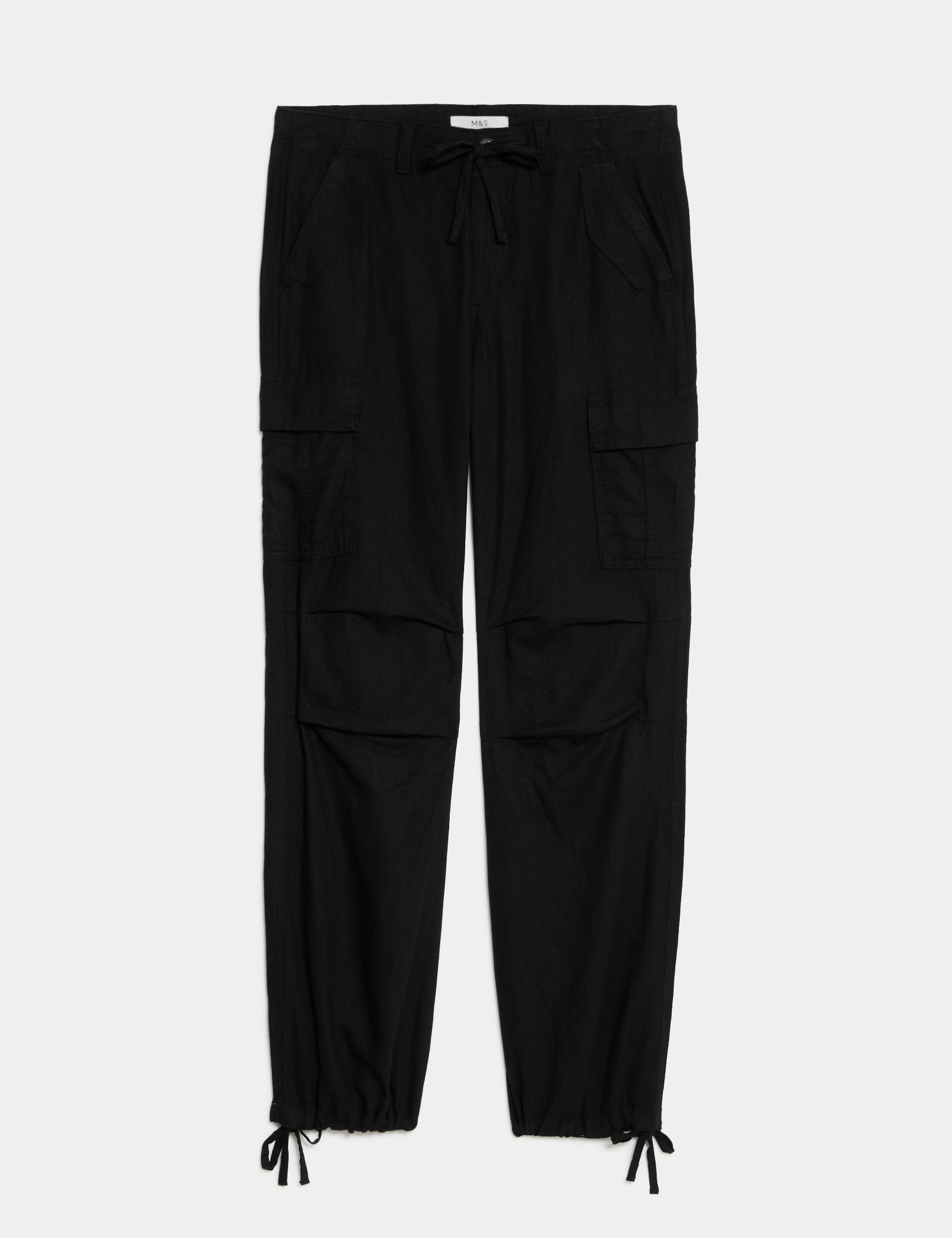 M&S Collection Women's Linen Rich Straight Leg Cargo Trousers - 14SHT - Black, Black