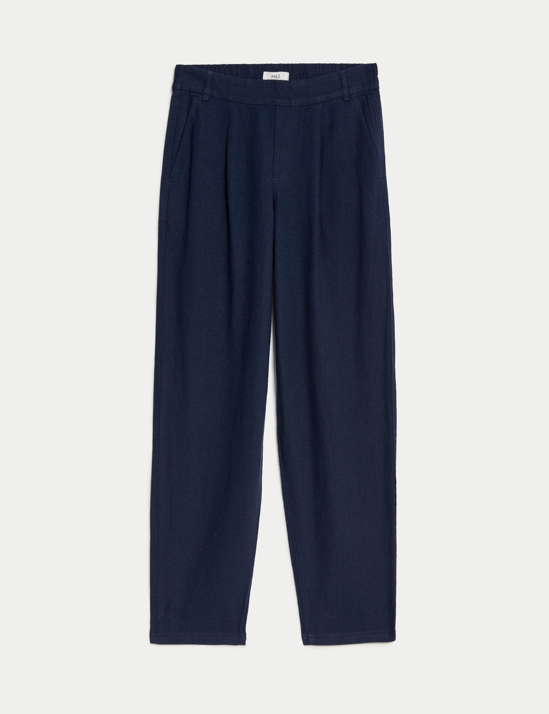 M&S Collection Women's Linen Rich Tapered Trousers - 8REG - Navy, Soft White,Black,Navy,Oatmeal