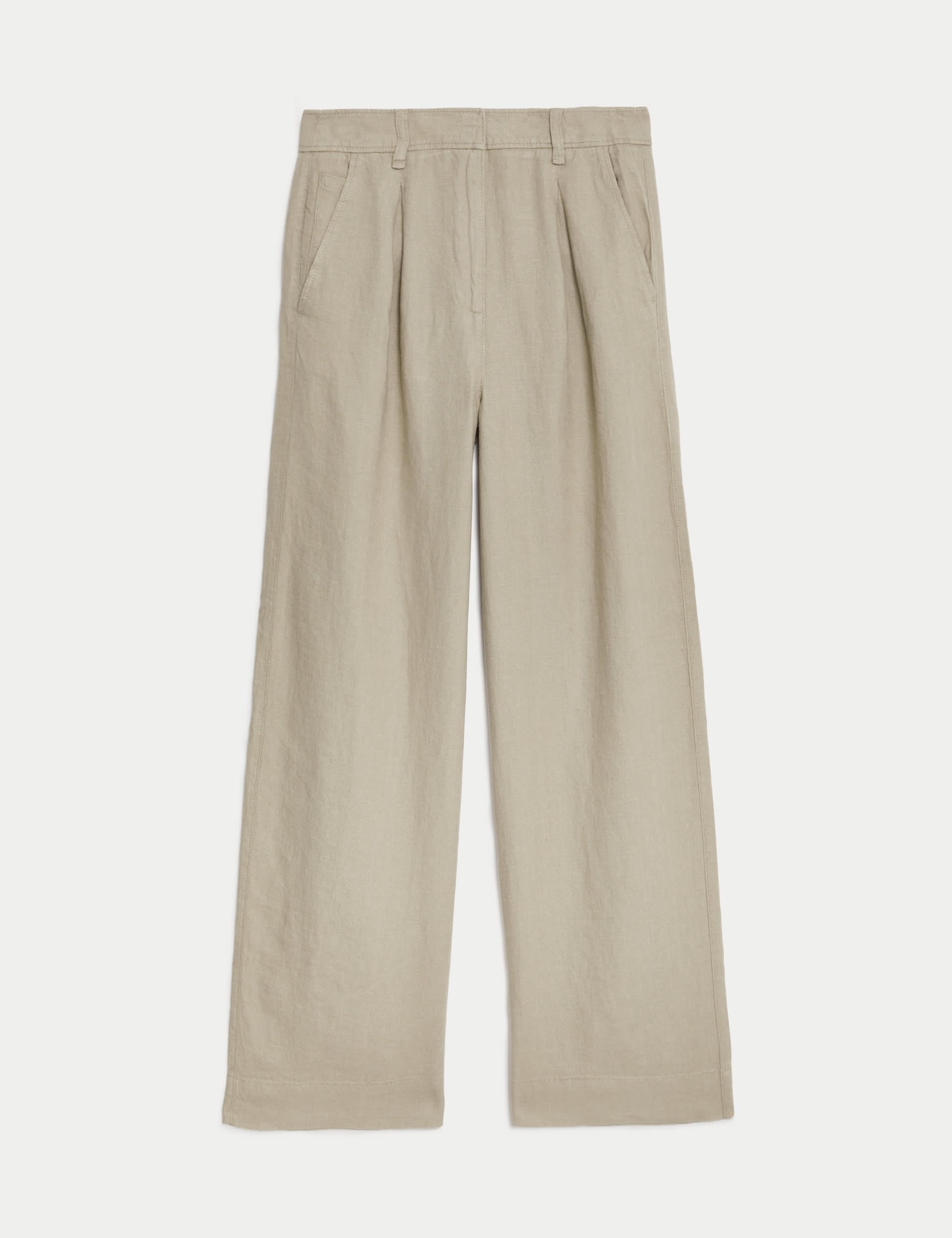 M&S Collection Women's Pure Linen Wide Leg Trousers - 20REG - Natural Beige, Black,Soft White,Navy,N