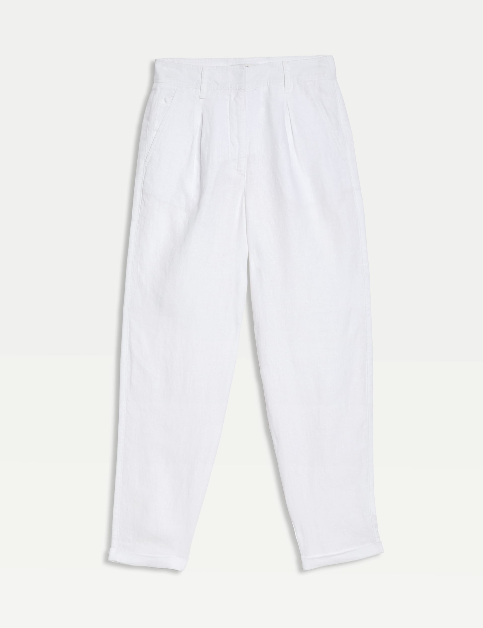 M&S Collection Women's Pure Linen Tapered Trousers - 20REG - Soft White, Black,Soft White,Natural Be