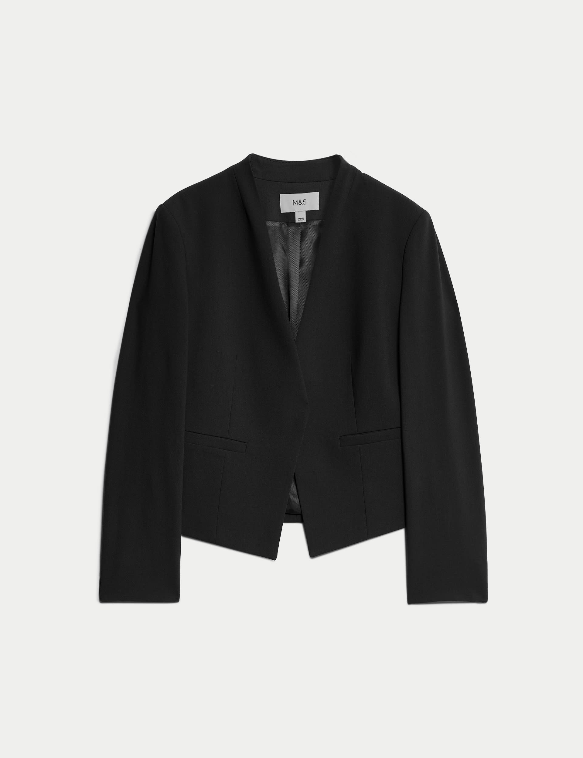 M&S Collection Women's Collarless Blazer - 12 - Black, Black,Thunder