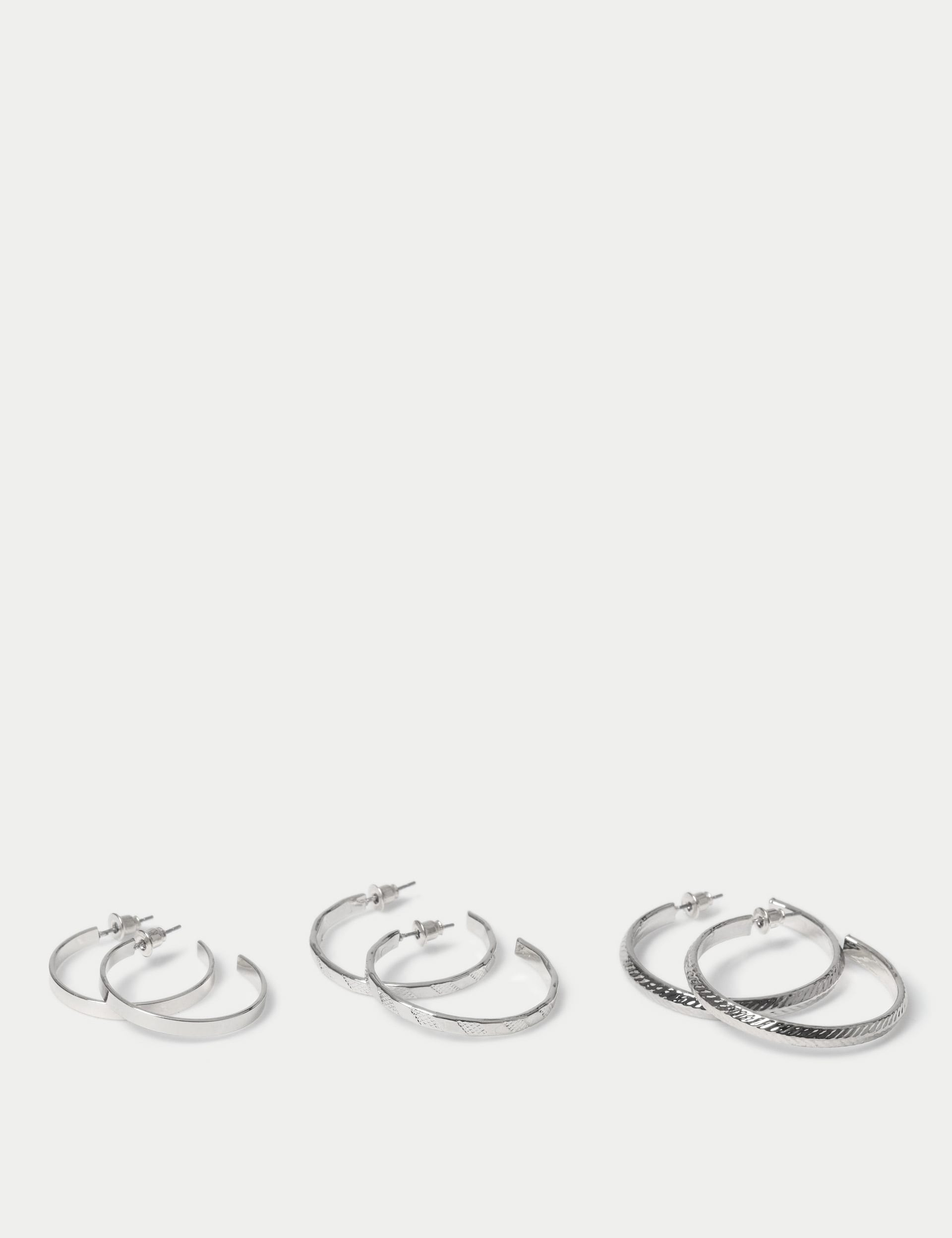 M&S Collection Women's 3 Pack Silver Hoop, Silver