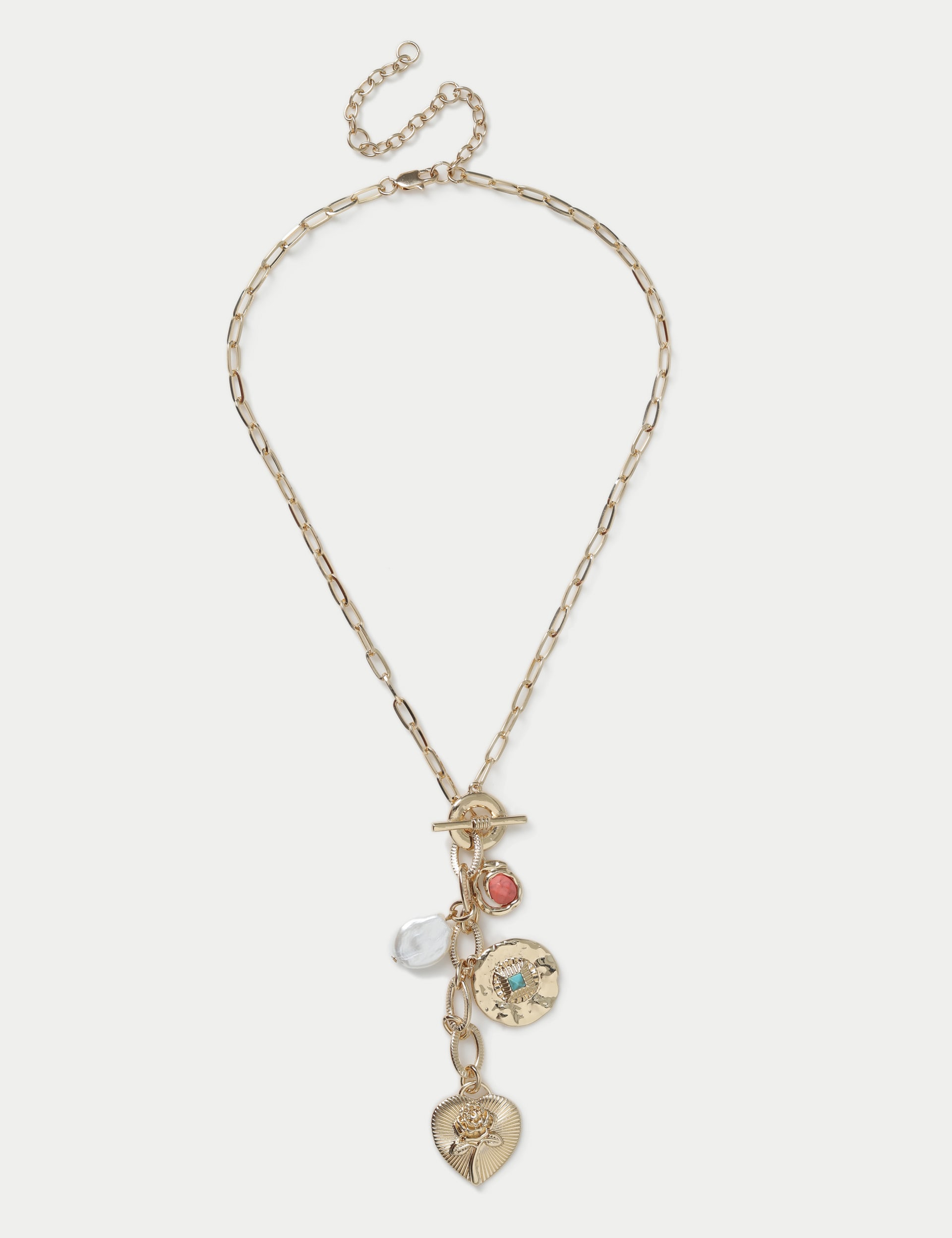 M&S Collection Women's Eclectic Stone and Pearl Drop Neckwear - Gold, Gold