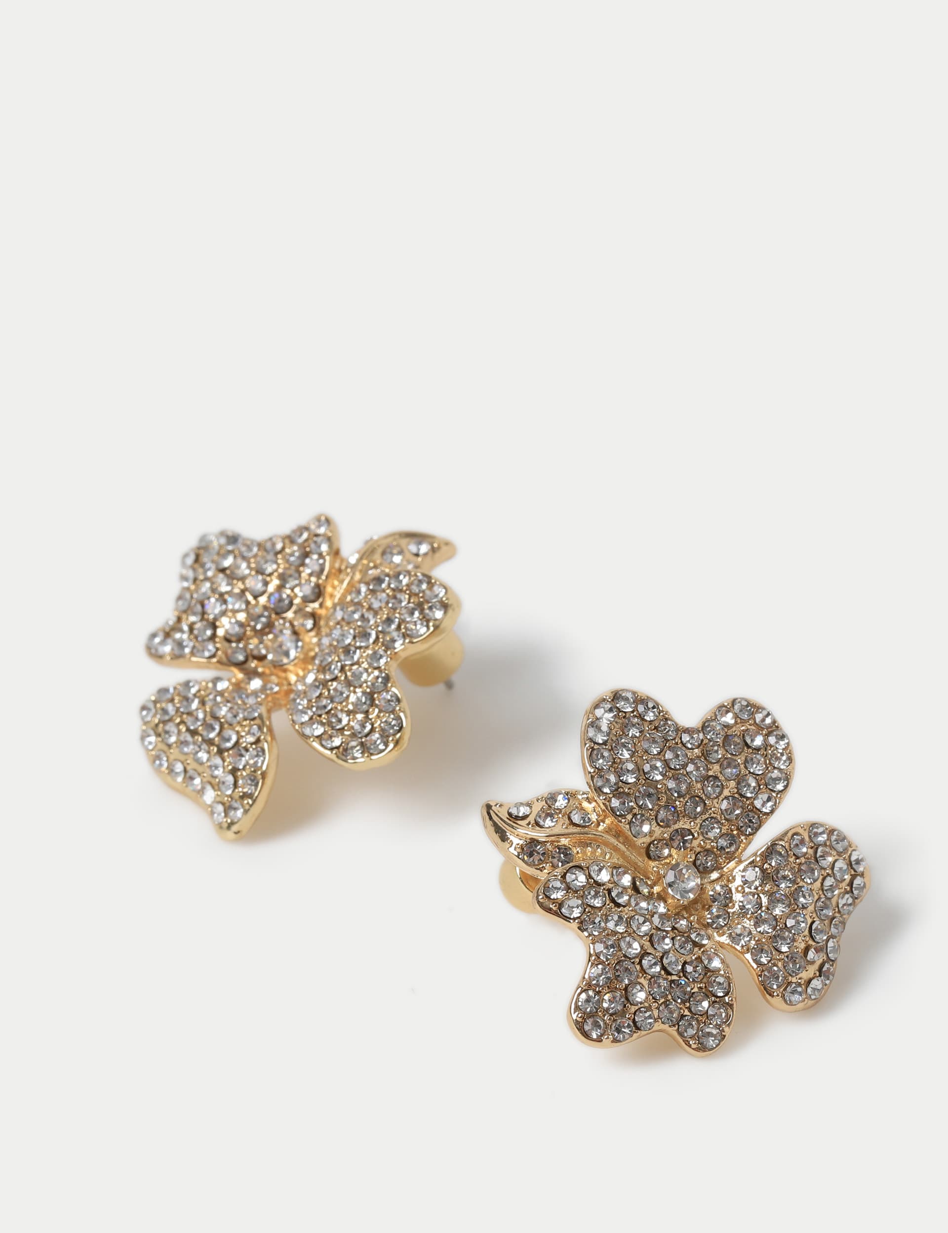 M&S Collection Women's Embellished Flower Stud - Gold, Gold