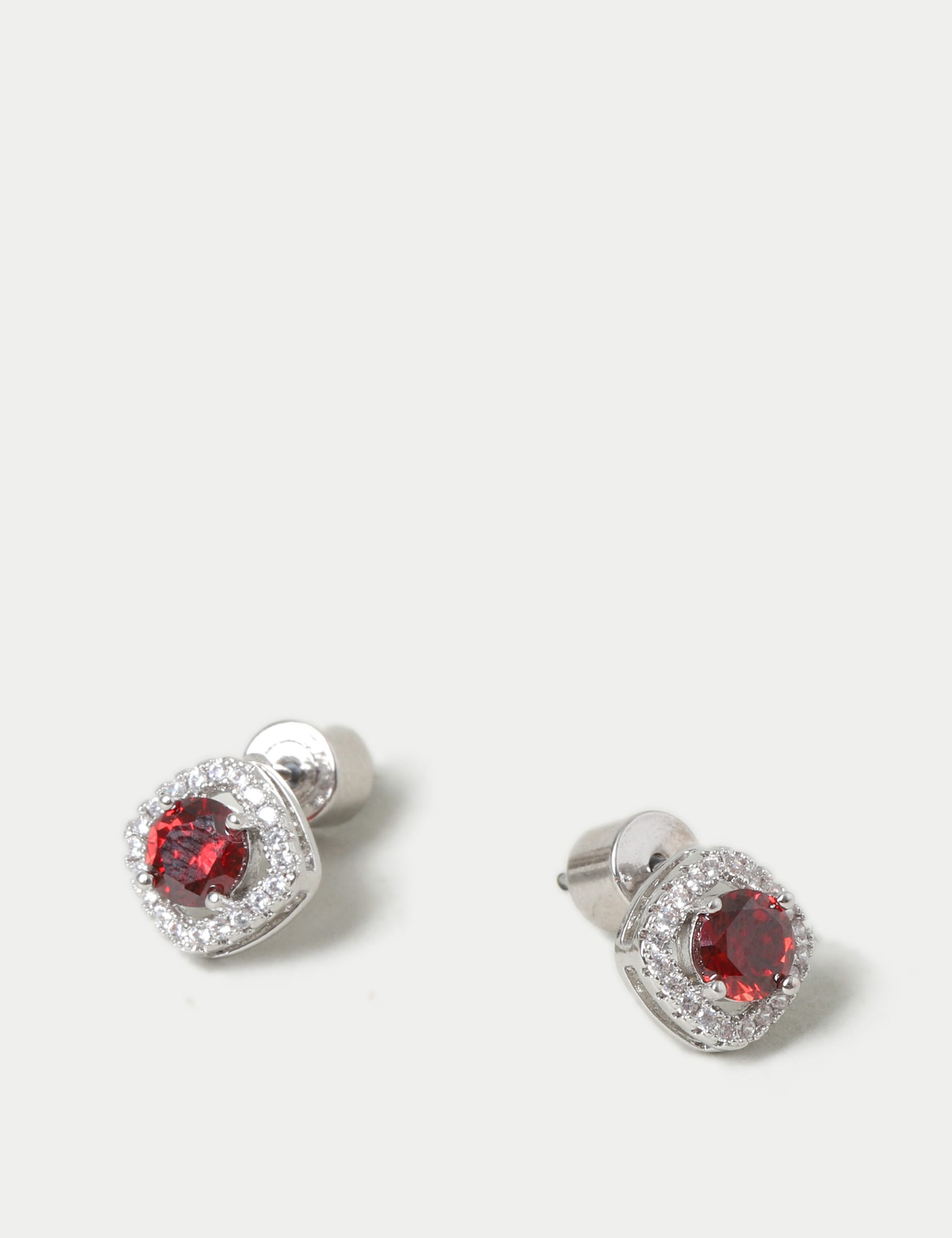 M&S Collection Women's Platinum Plated Birthstone Stud Earrings - Red, Red