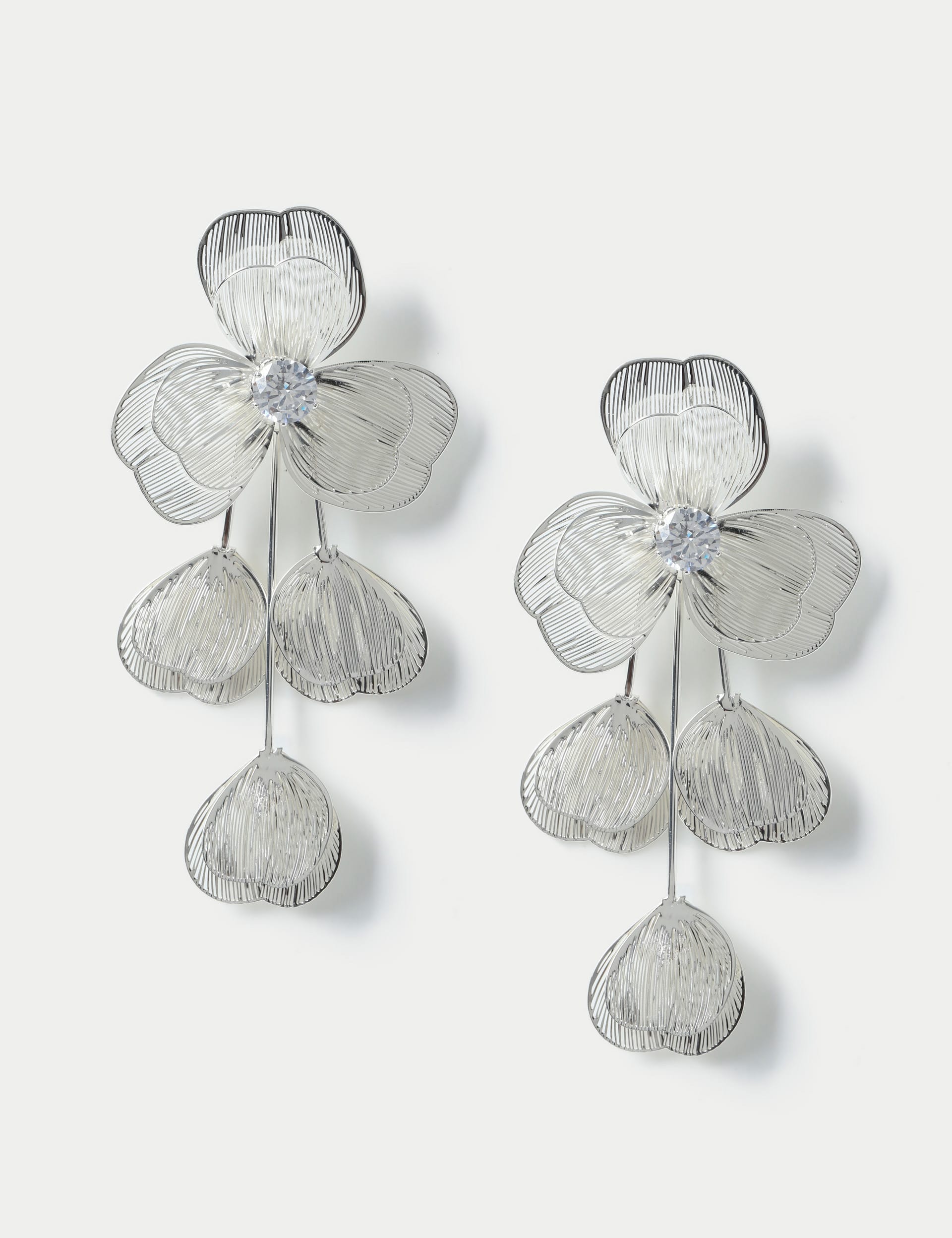 M&S Collection Women's Flower Petal Earring - Silver, Silver