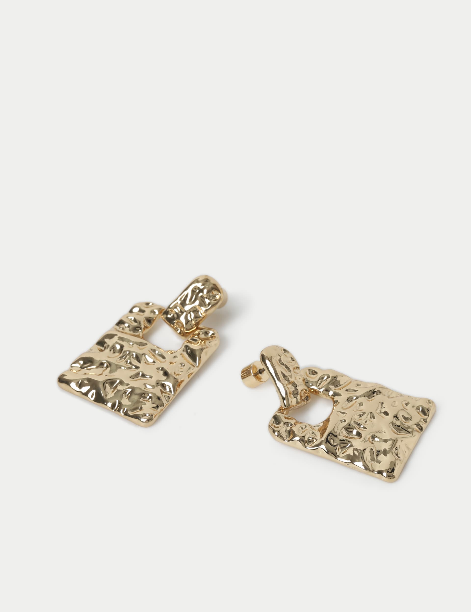 M&S Collection Women's Rectangular Textured Drop Earrings - Gold, Gold