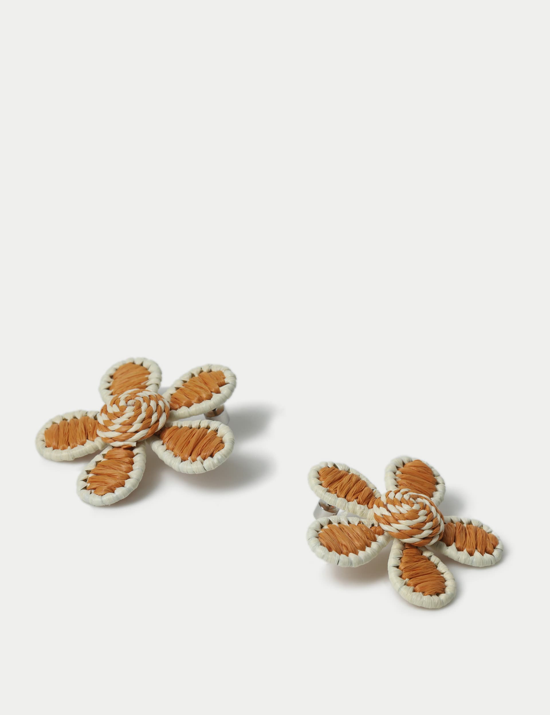 M&S Collection Women's Orange and White Flower Stud Earrings, Orange