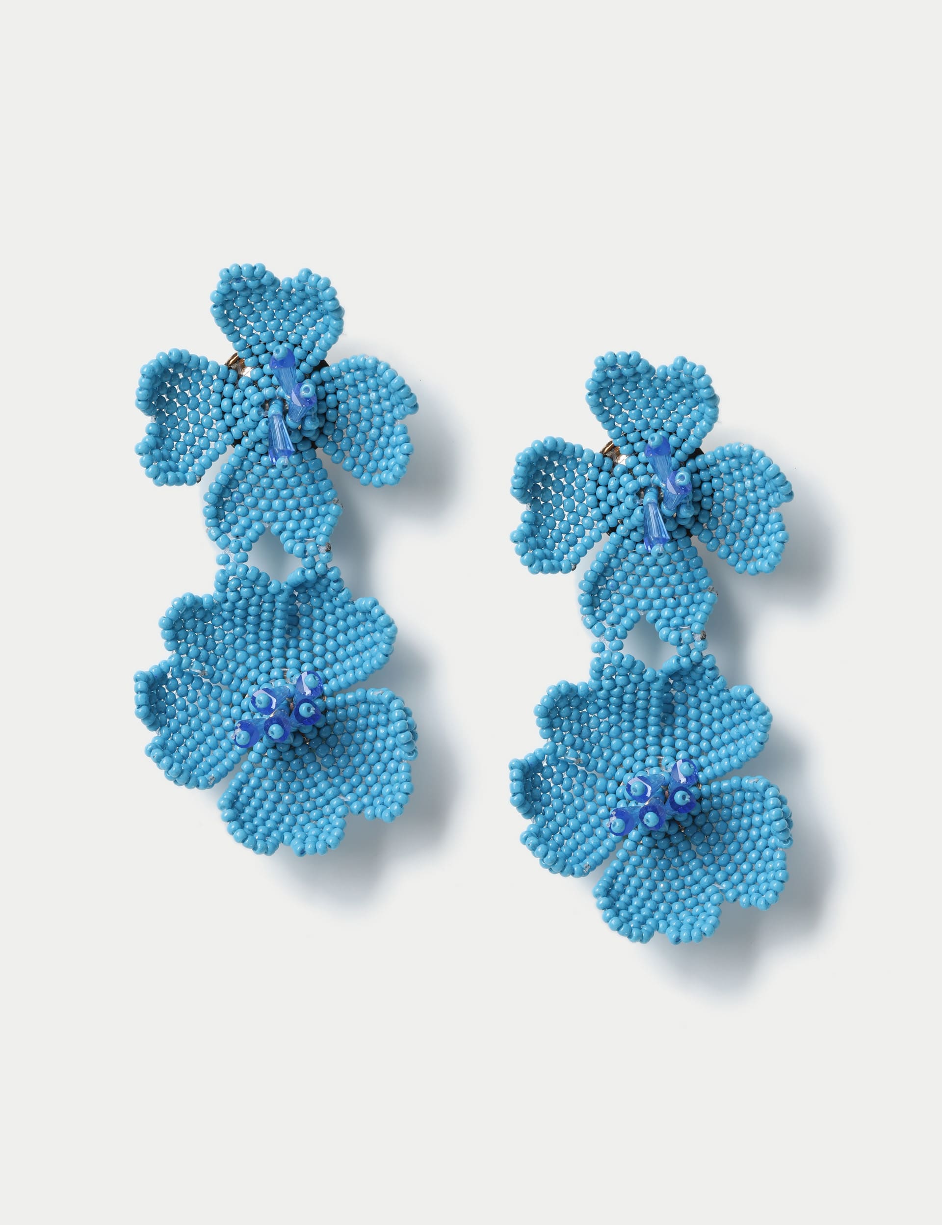 M&S Collection Women's Handcrafted Beaded Flower Motif Drop Earrings - Blue, Blue,Yellow