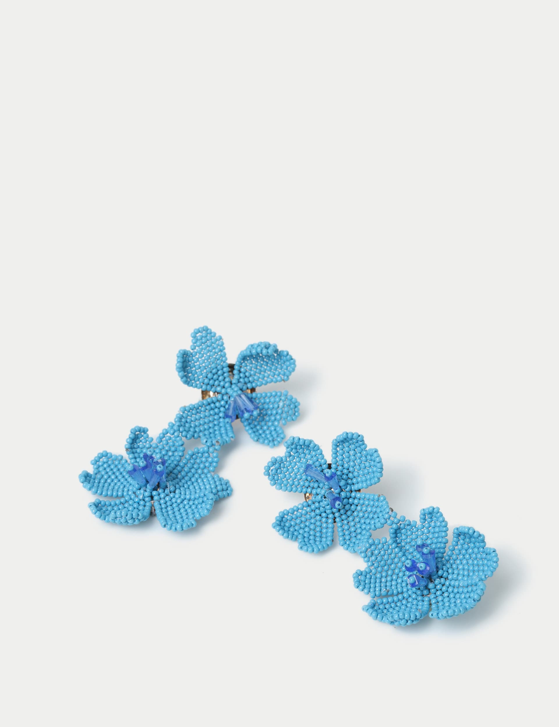 M&S Collection Women's Handcrafted Beaded Flower Motif Drop Earrings - Blue, Blue,Yellow