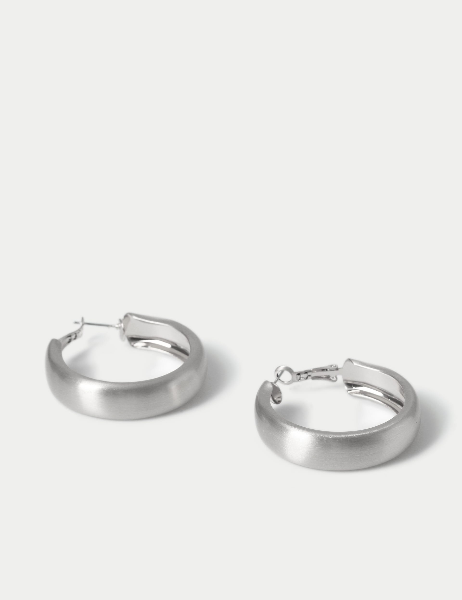 M&S Collection Women's Brushed Hoop Earrings - Silver, Silver