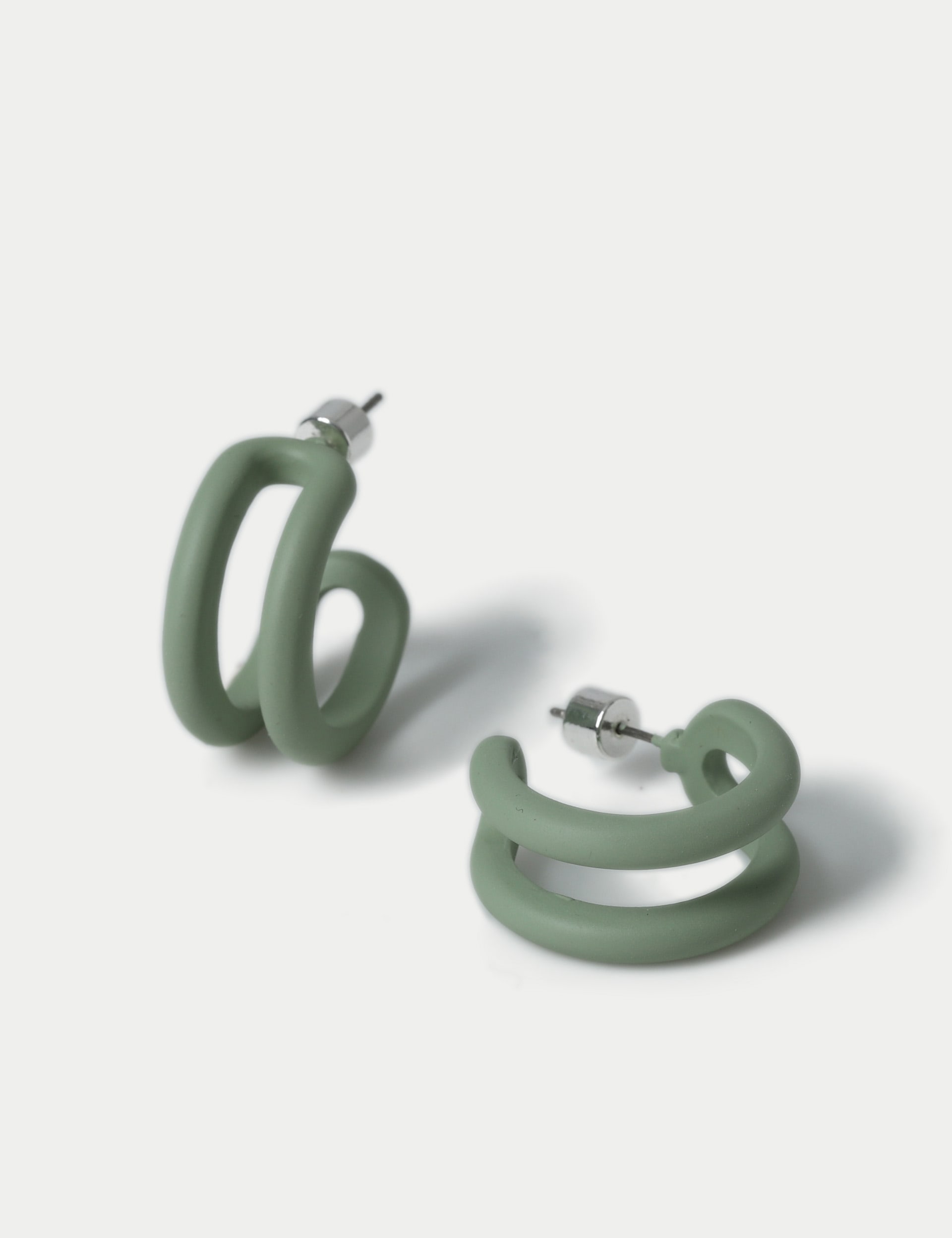 M&S Collection Women's Green Powder Coat Hoop Earrings, Green