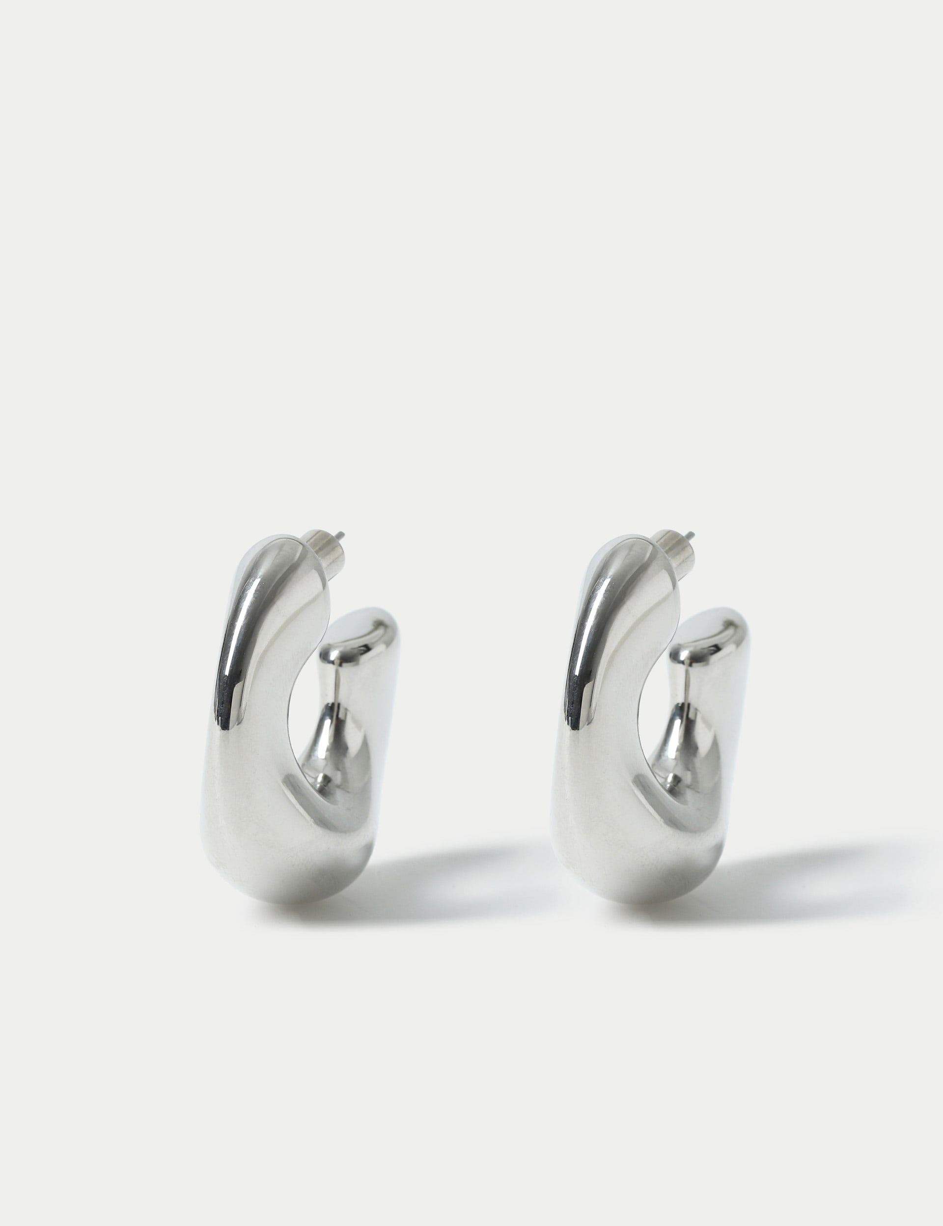 M&S Collection Women's Silver Tone C Shaped Earrings, Silver