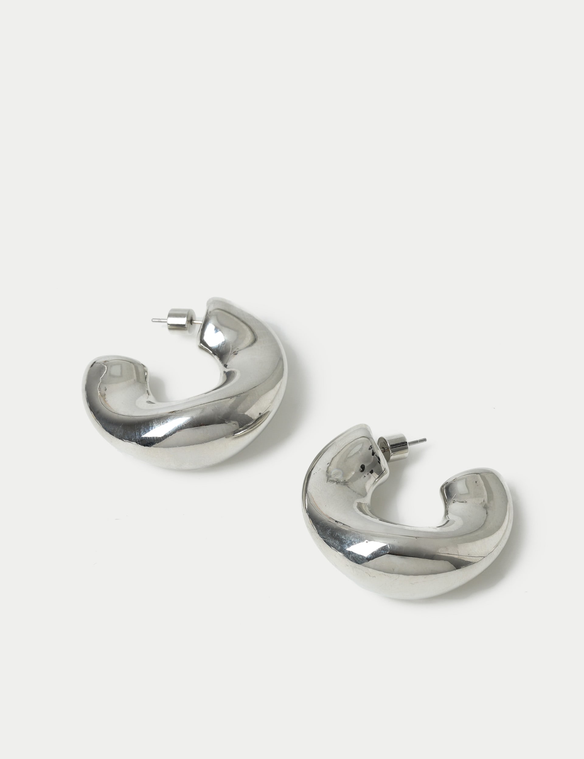 M&S Collection Women's Silver Tone C Shaped Earrings, Silver