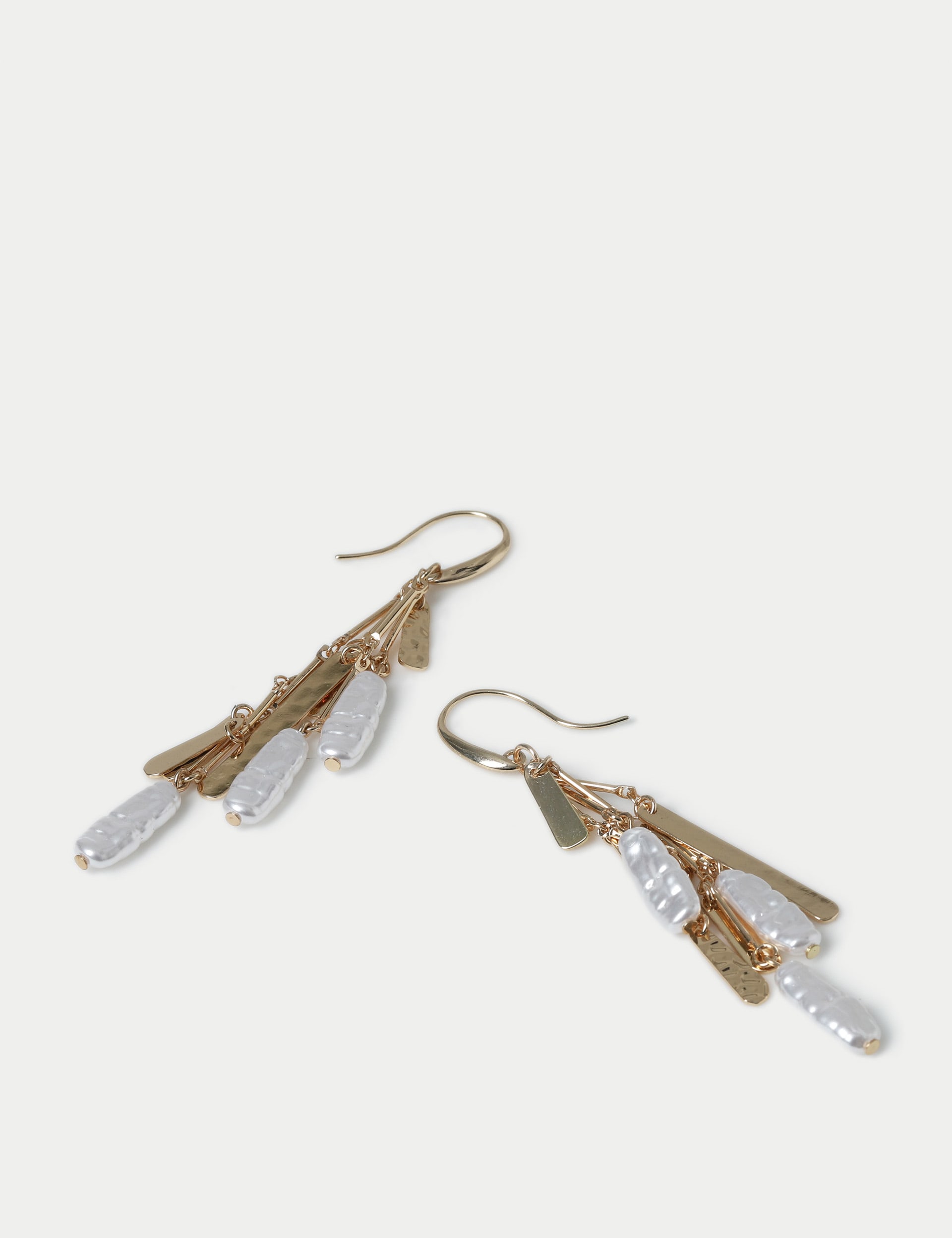 M&S Collection Women's Pearl and Gold Tone Elongated Drop Earrings, Gold