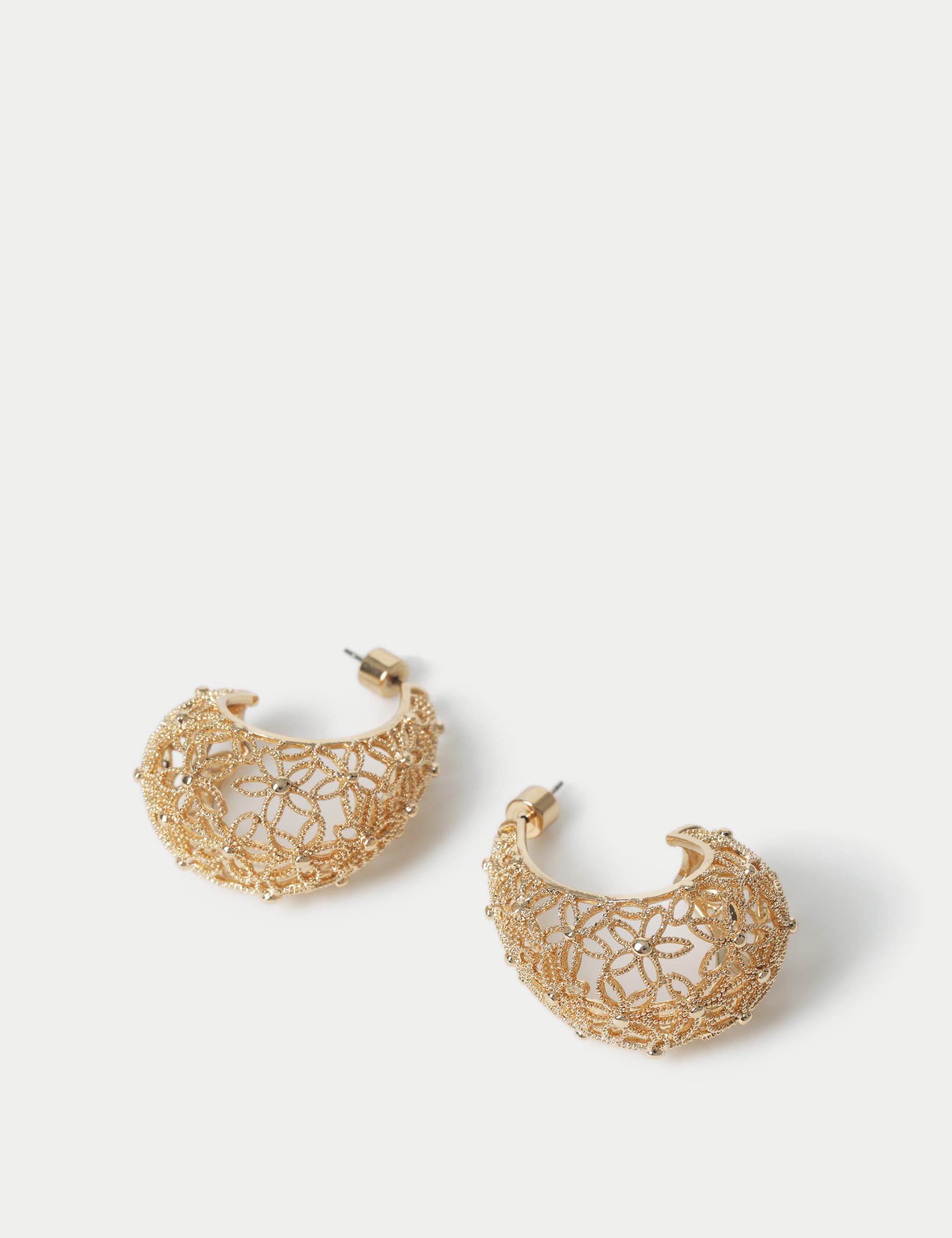 M&S Collection Women's Floral Cut Out Hoop Earrings - Gold, Gold