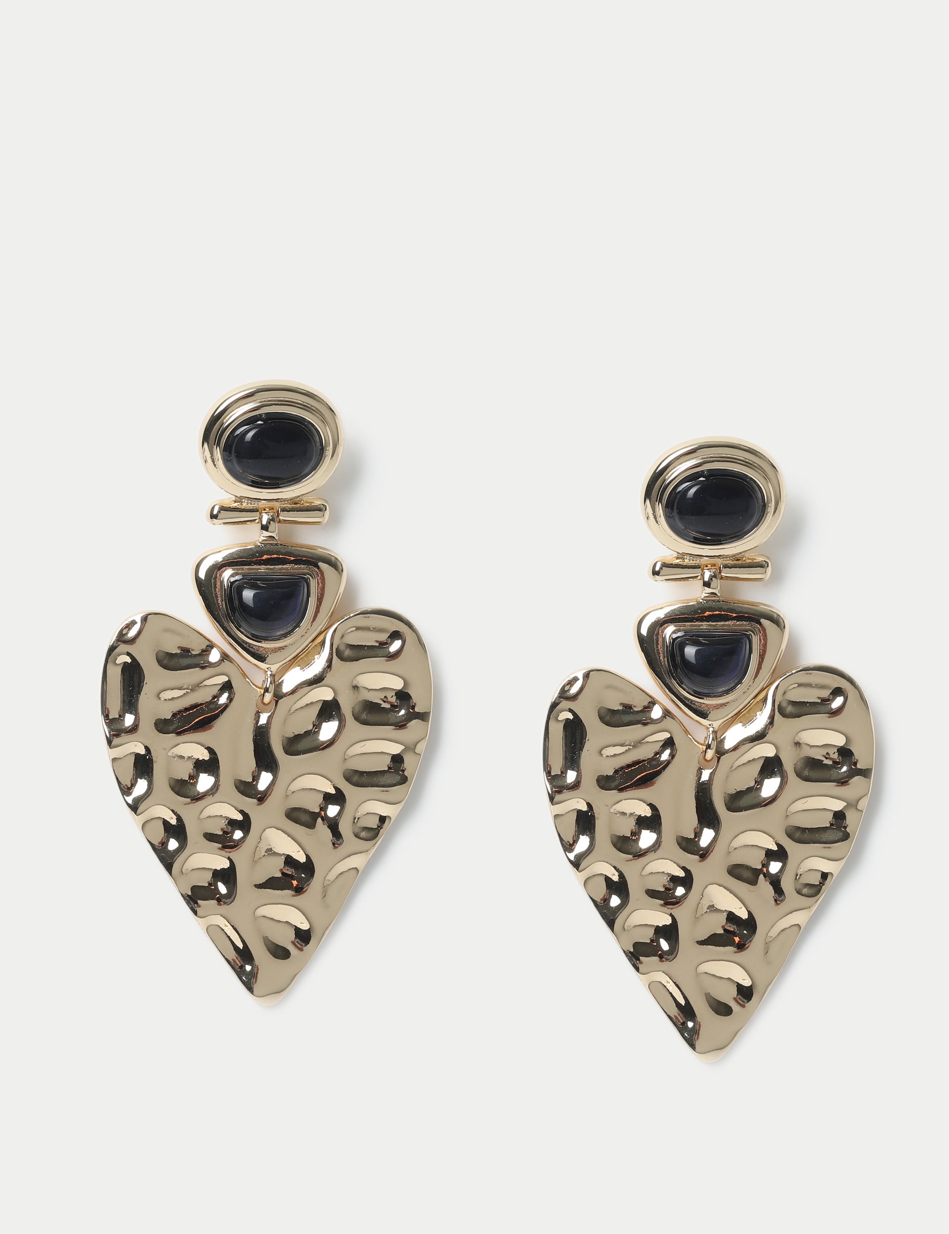 M&S Collection Women's Textured Heart Black Detail Earrings - Gold, Gold