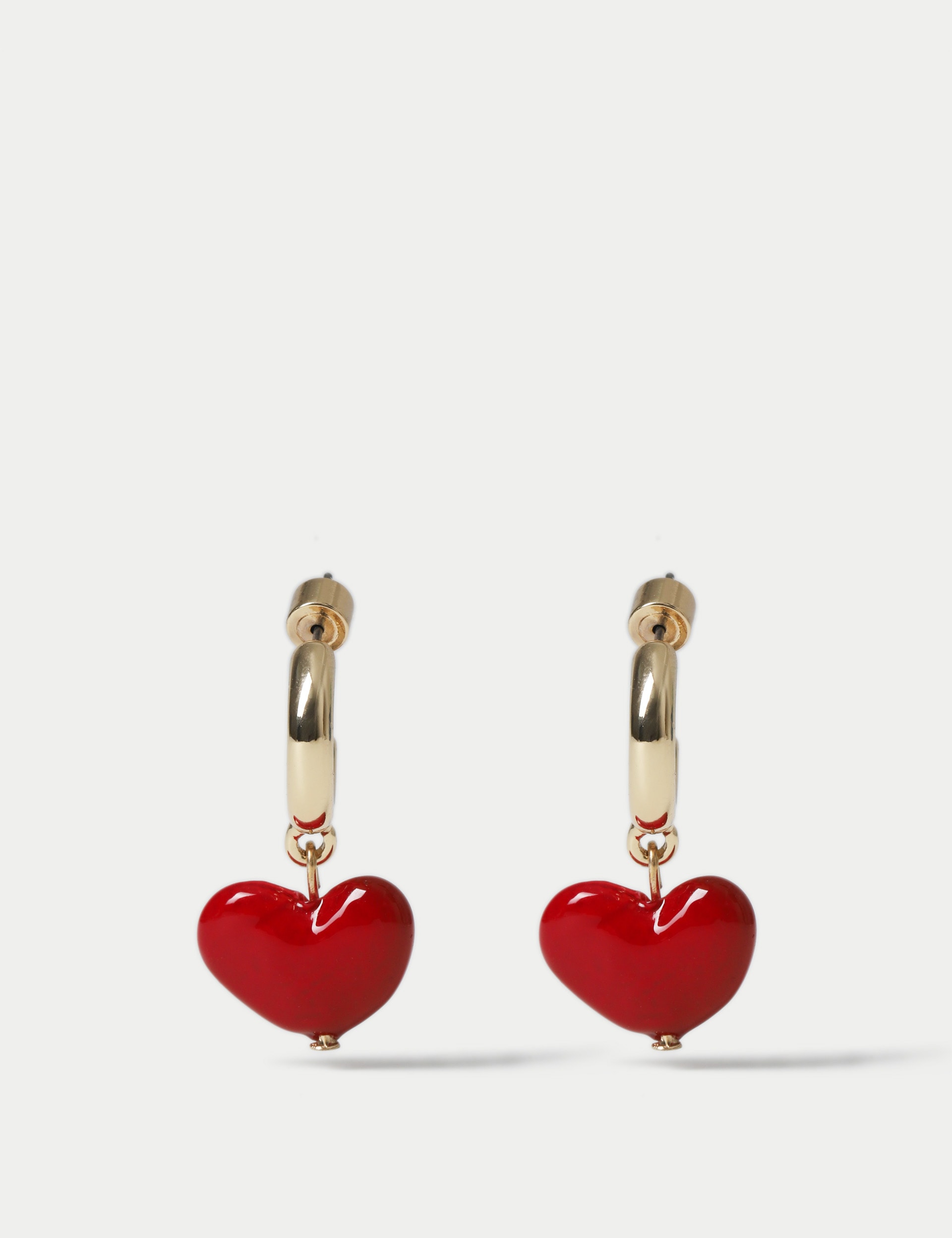 M&S Collection Women's Red Heart Drop Earrings, Red